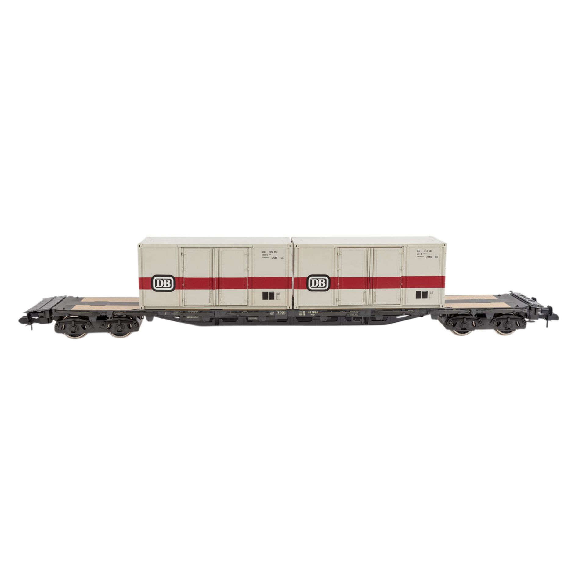 MÄRKLIN Großcontainer-Tragwagen 5877, Spur 1,beladen mit 2 Containern, rot-/grau lackiert, I. mit - Bild 2 aus 2