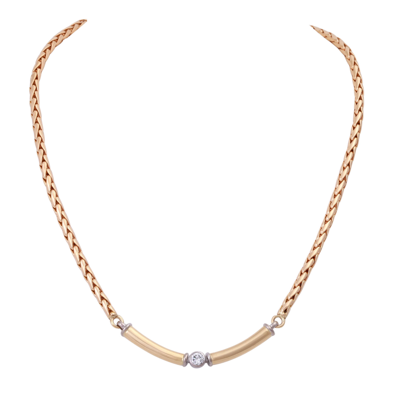 Collier mit Brillant ca. 0,35 ctWEIß (H)/SI, GG 18K, Details rhodiniert. L: ca. 44 cm. 20./21. Jh.