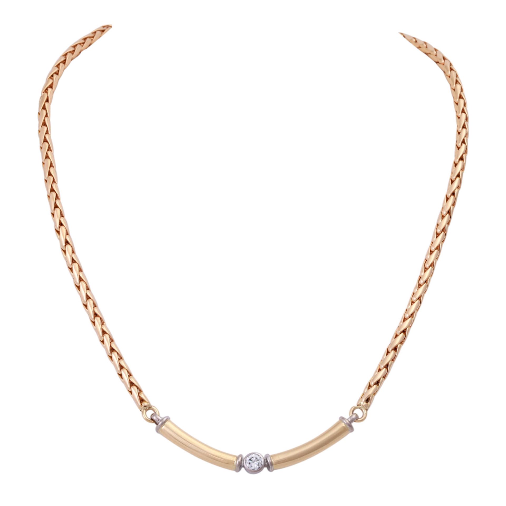 Collier mit Brillant ca. 0,35 ctWEIß (H)/SI, GG 18K, Details rhodiniert. L: ca. 44 cm. 20./21. Jh.