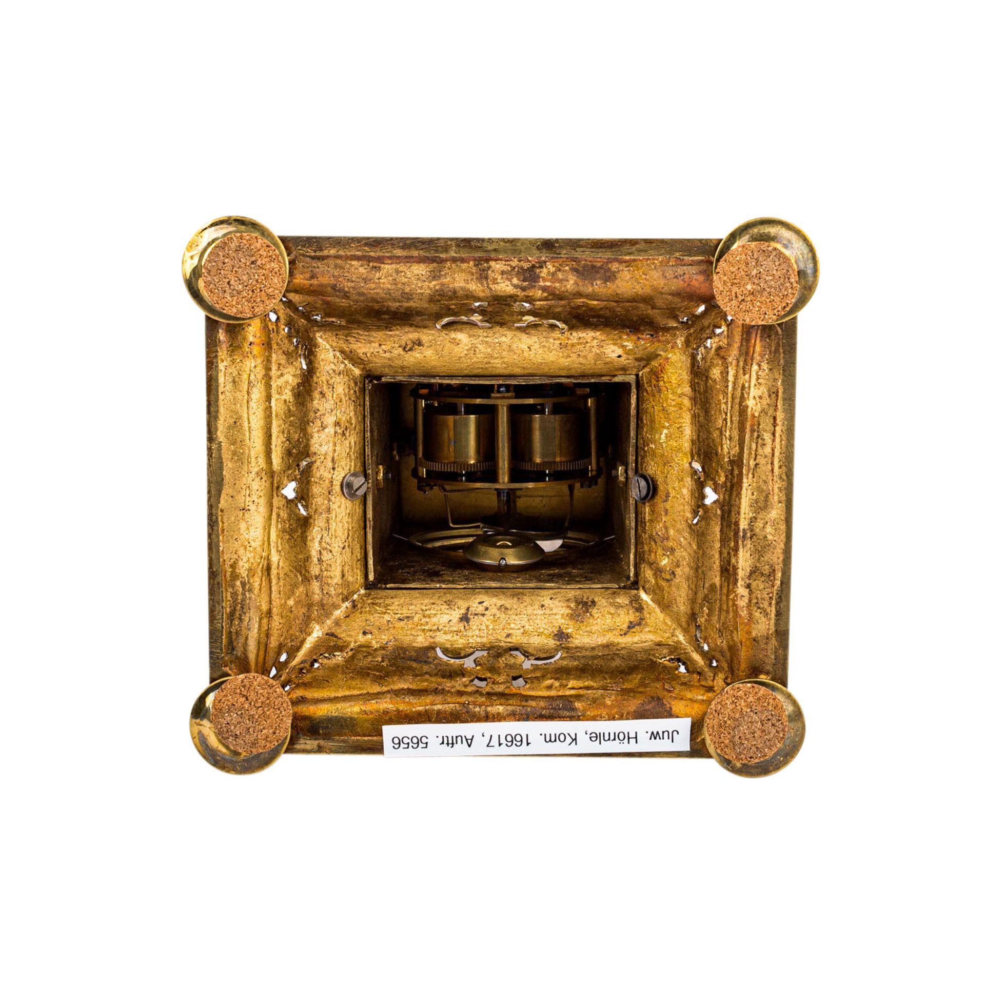 HISTORISMUS Türmchenuhr im Renaissance-Stil2 Hälfte 19. Jh., Messing, Gehäuse mit gerundetem, - Bild 5 aus 5