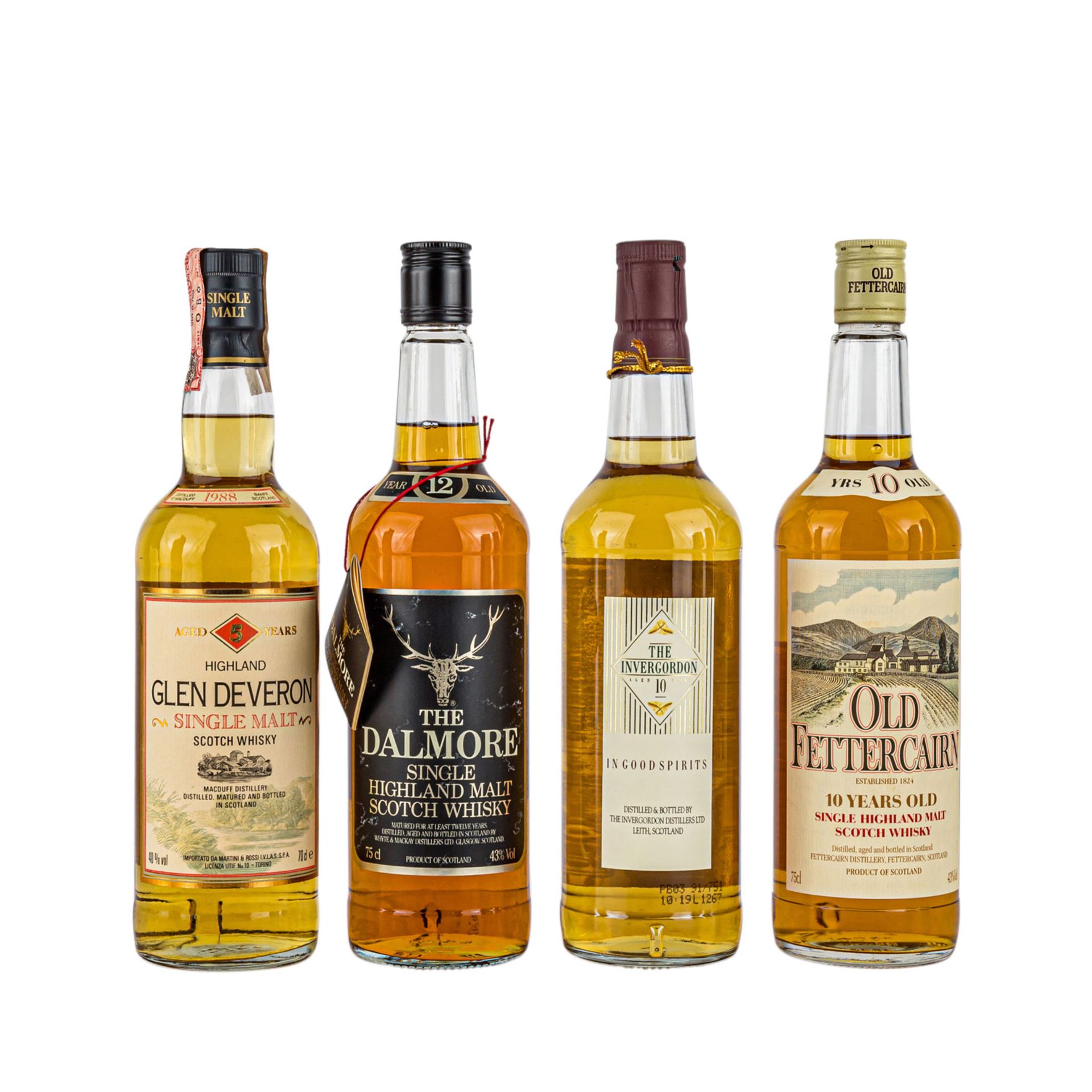 4 Flaschen Single Malt Scotch Whisky GLEN DEVERON 5 years / OLD FETTERCAIRN 10 years / INVERGORDON - Bild 2 aus 2