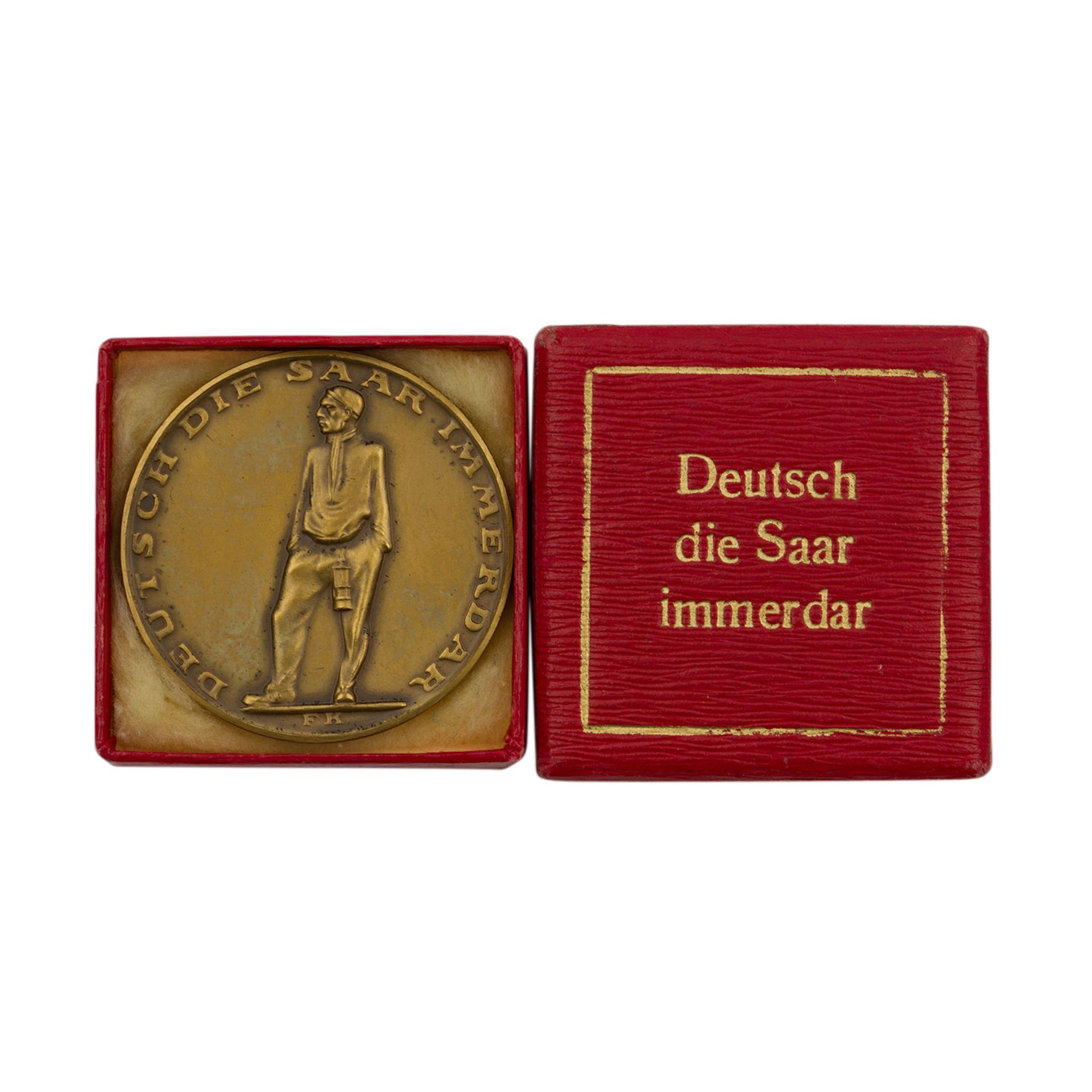 Medaille "Deutsch die Saar immerdar" imOriginaletui. Br.-Med. 1935 von F. Krischker. Volksabstimmung