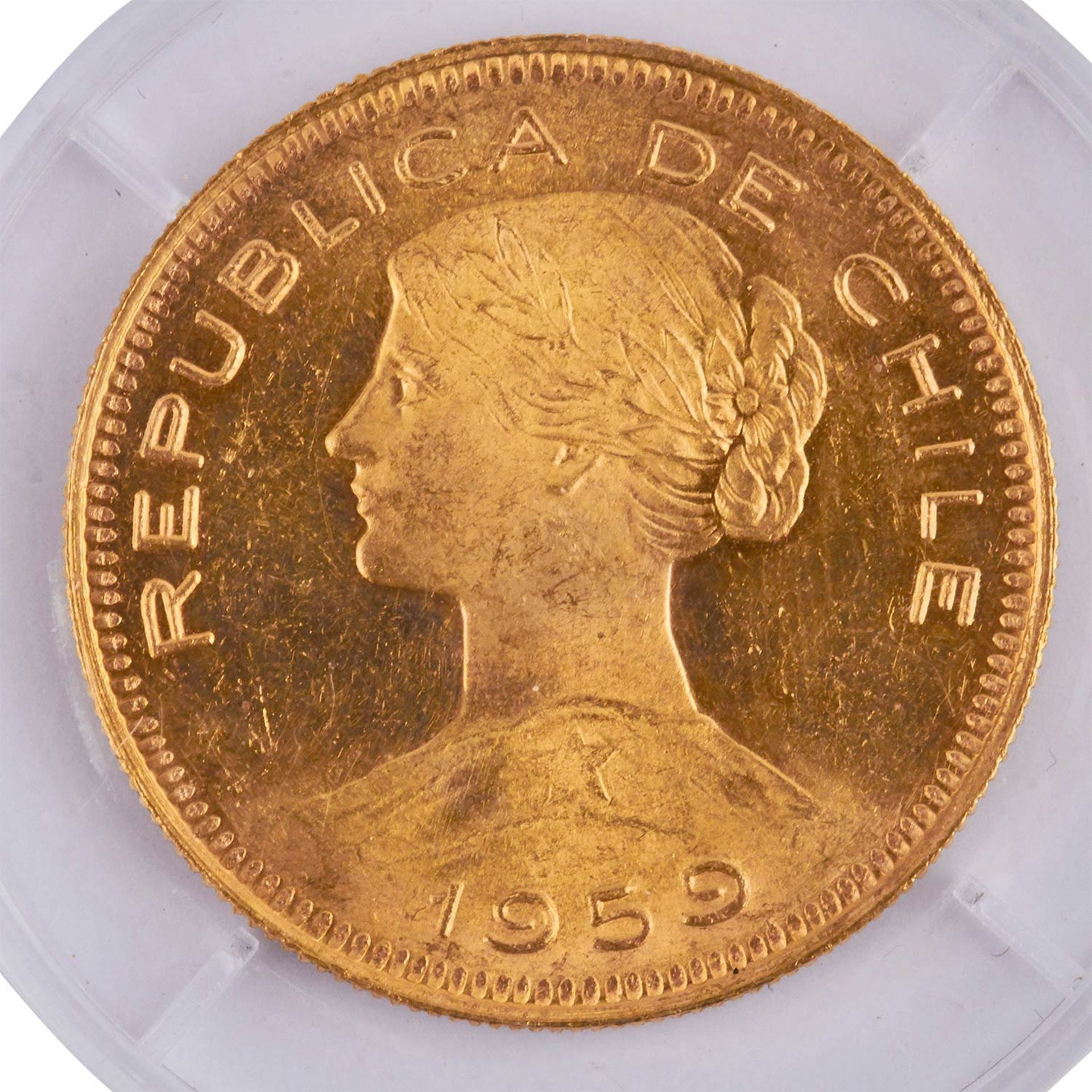 Schönes Anlagelot Chile in GOLD - bestehend aus1 x Chile - 100 Pesos 1959, ss-vz.,18,3g GOLD fein. 2 - Bild 2 aus 5