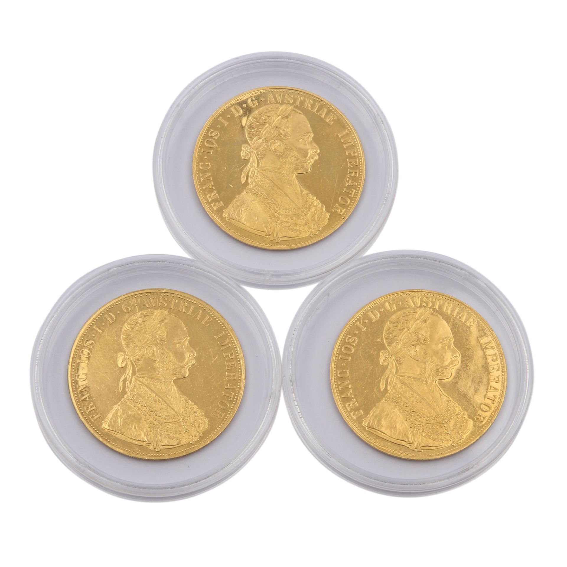 Nettes kleines Anlagelot in GOLD für Dukatenliebhaber -3 x Österreich - 4 Dukaten 1915/NP, Franz