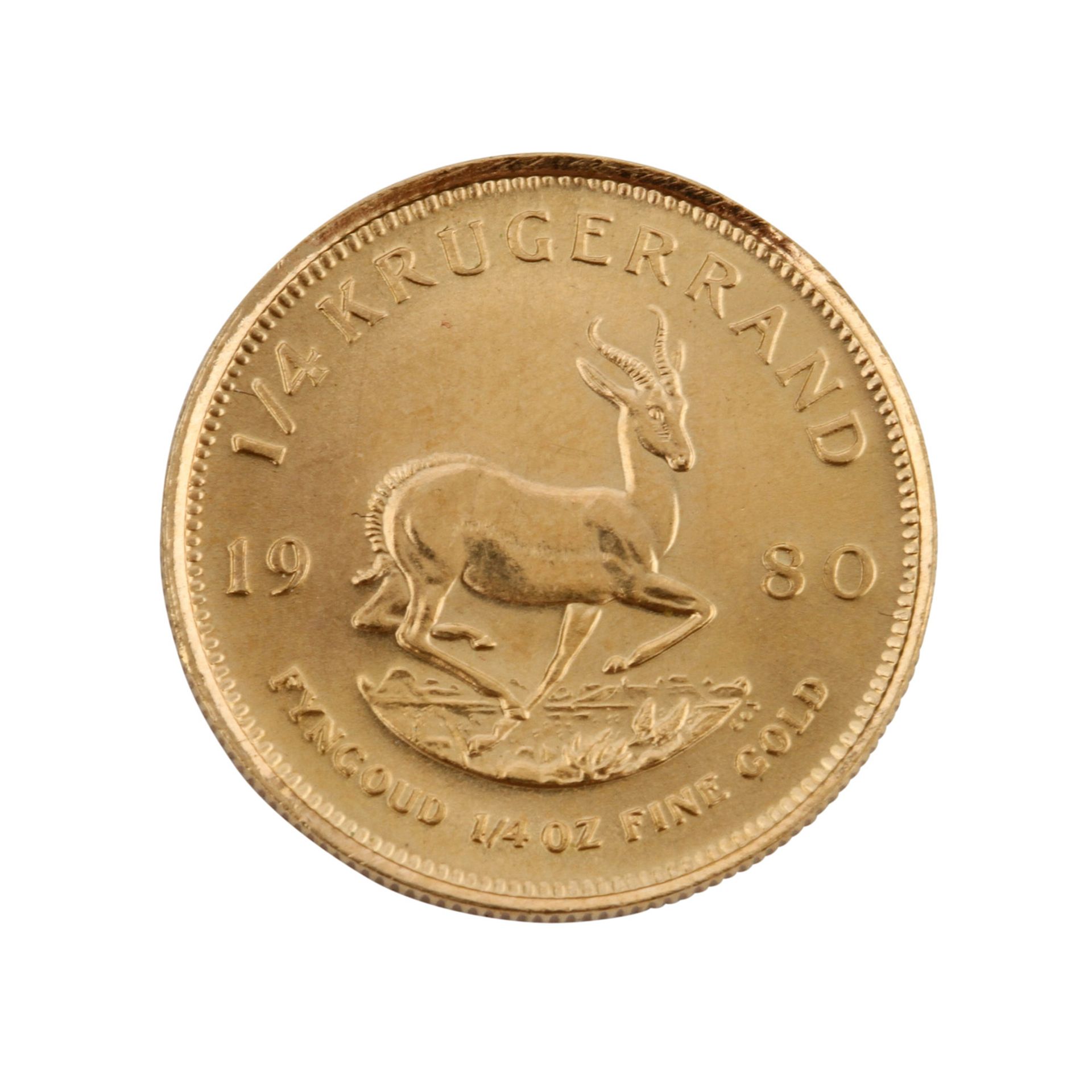 Südafrika/GOLD - 1/4 Unze GOLD fein, 1/4 Krügerrand 1980, vz., Fingerabdrücke,steuerbefreit nach § - Bild 2 aus 2