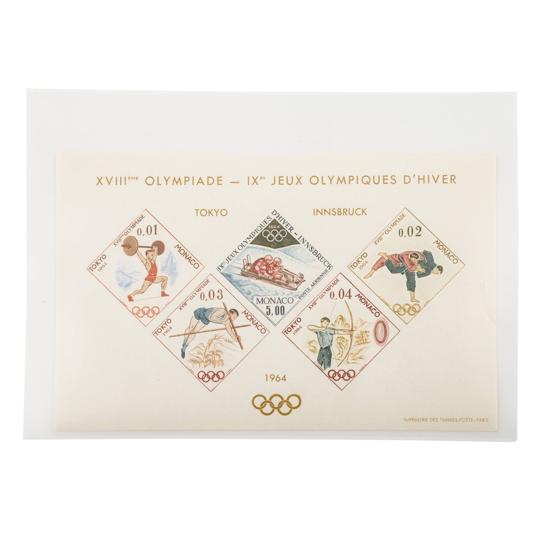 1964 Monaco - Postfrischer Sonderdruck der Mi Nr. 784/88.Olympische Spiele. Zertifikat Diena vom
