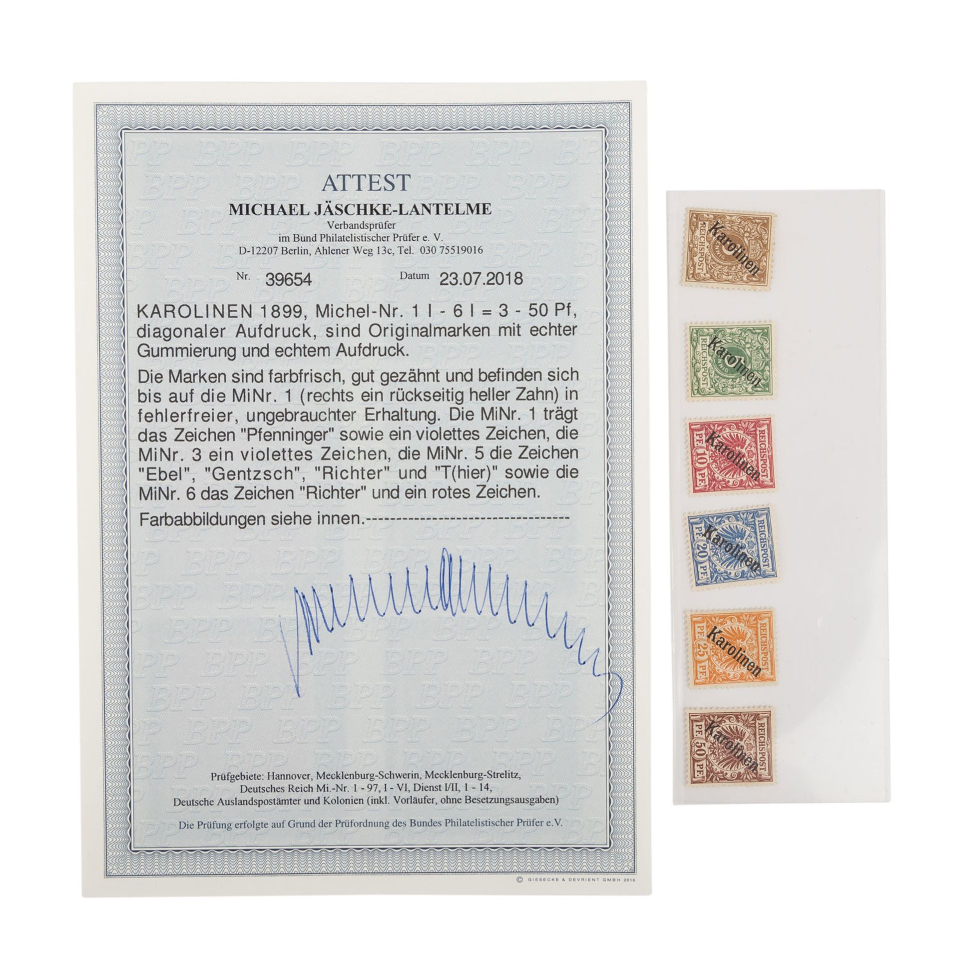 Dt. Kolonien, Karolinen - 1899, 1. Ausgabe, 48,mit Aufdruck auf Krone Adler, 3 - 50 Pf.,