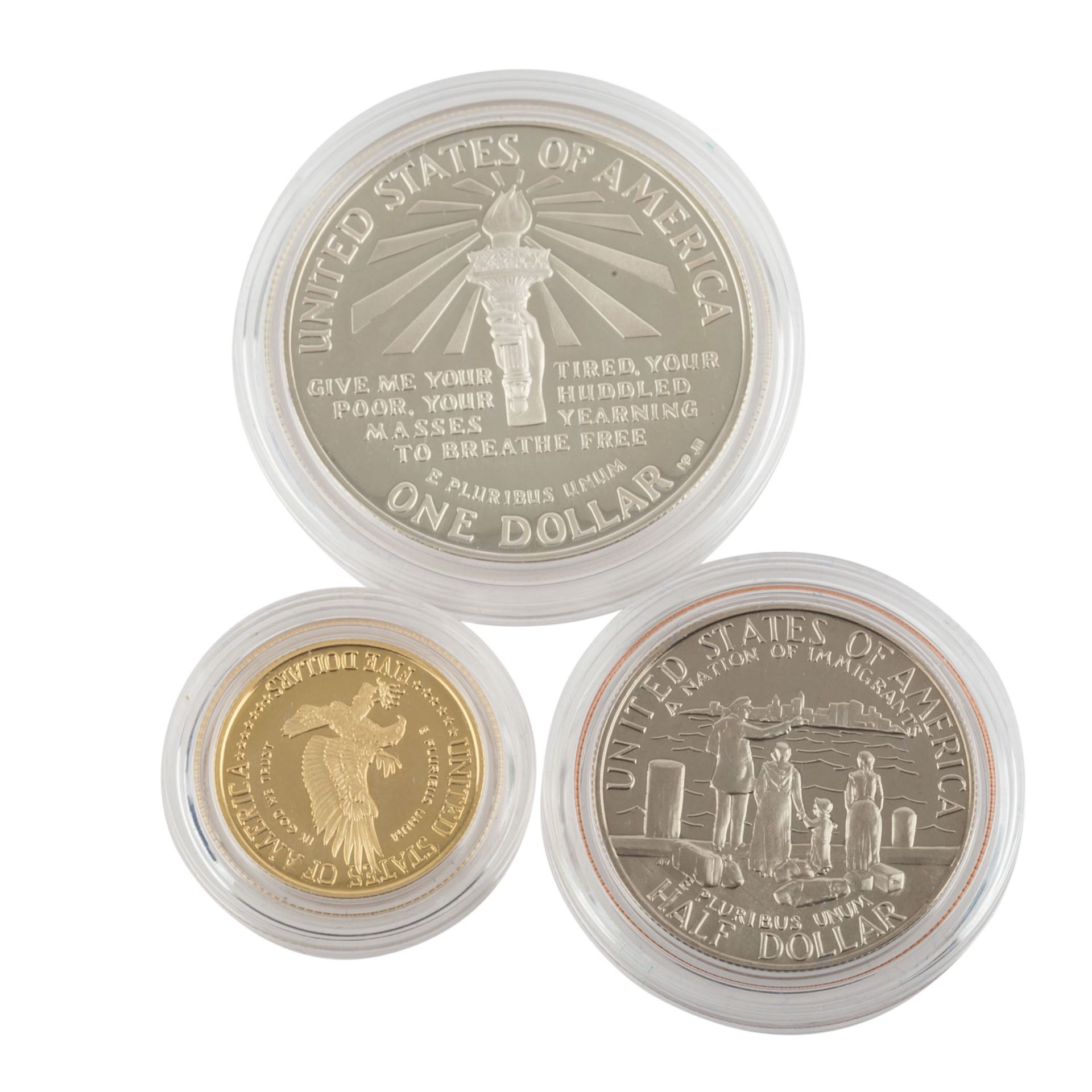 USA Liberty Coin Set - 1986,Half Dollar, Silver Dollar und 5 Dollars in Gold (8,359 gr., 0.900 - Bild 2 aus 2