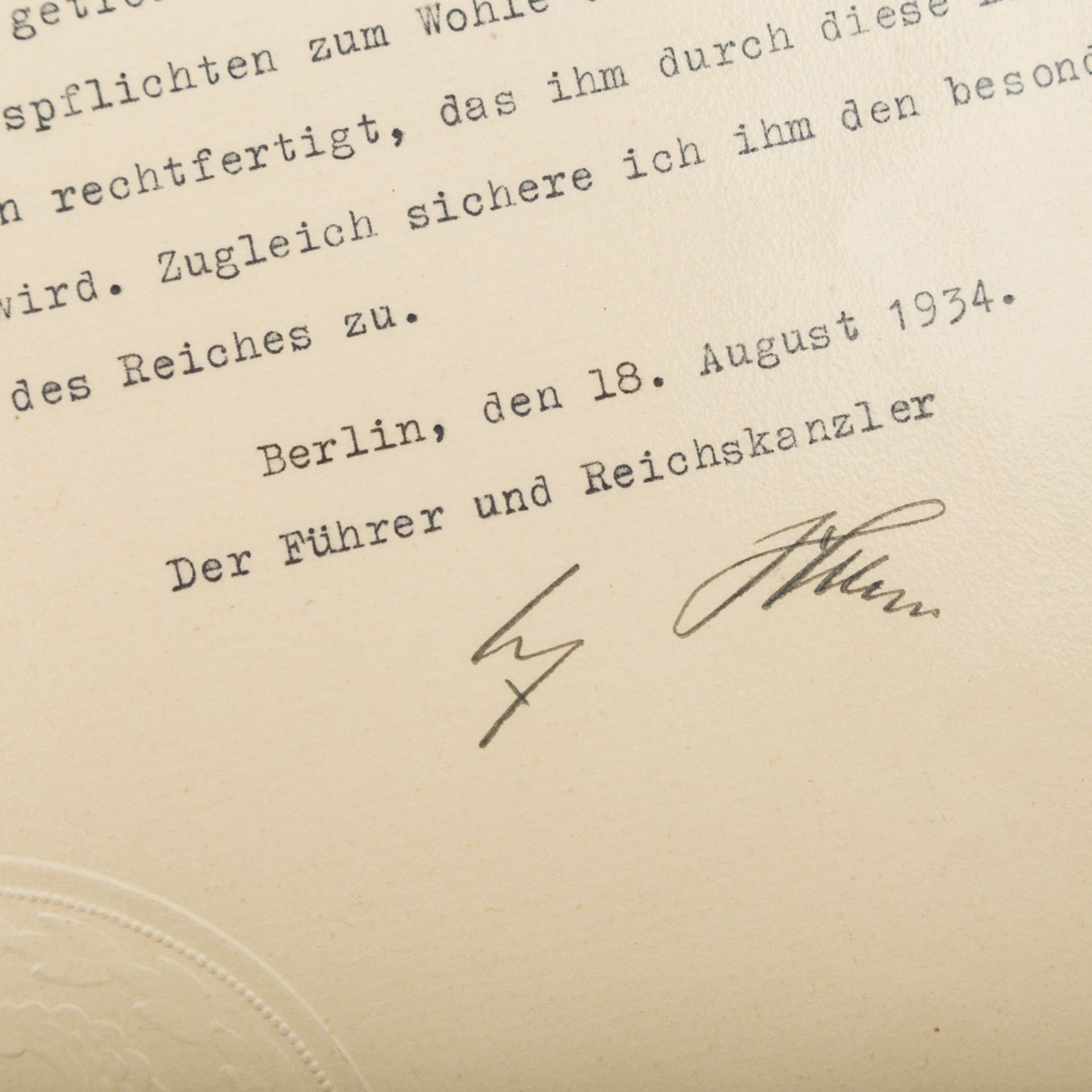 Deutsches Reich 1933-1945 - Original-Unterschrift Adolf Hitlerauf Bestallungsurkunde 1934 zum