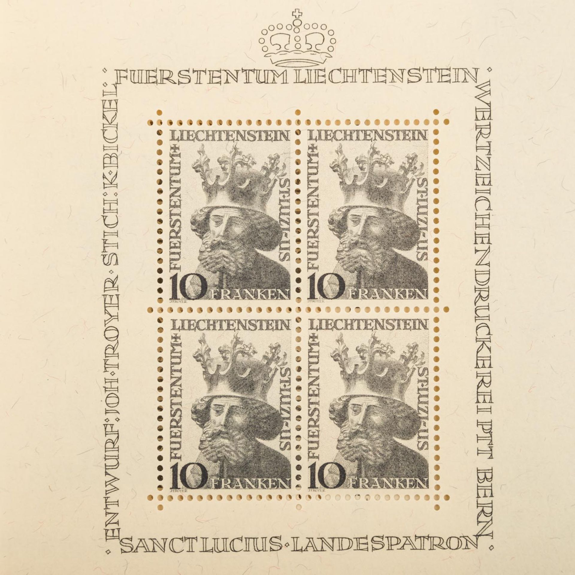 1946 Liechtenstein - Sehr schönes Konvolut von 8 Kleinbogender Mi Nr. 247 Freimarken des Hl. Luzius. - Bild 2 aus 2