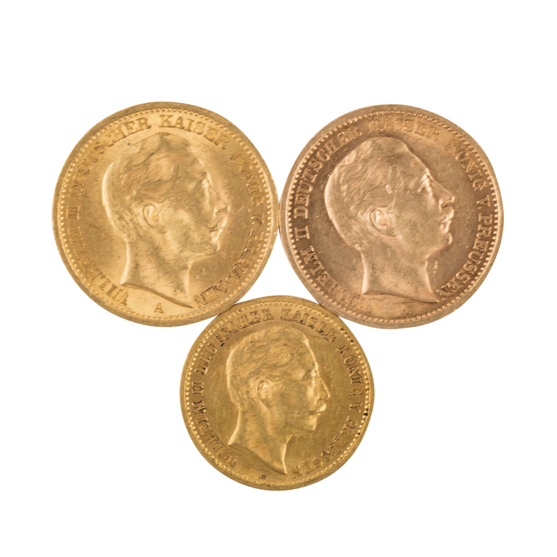 Preussen/GOLD - 2 x 20 Mark und 1 x 10 Mark,1906 + 1908 A Wilhelm II. und 1910 A Wilhelm II. Ca.