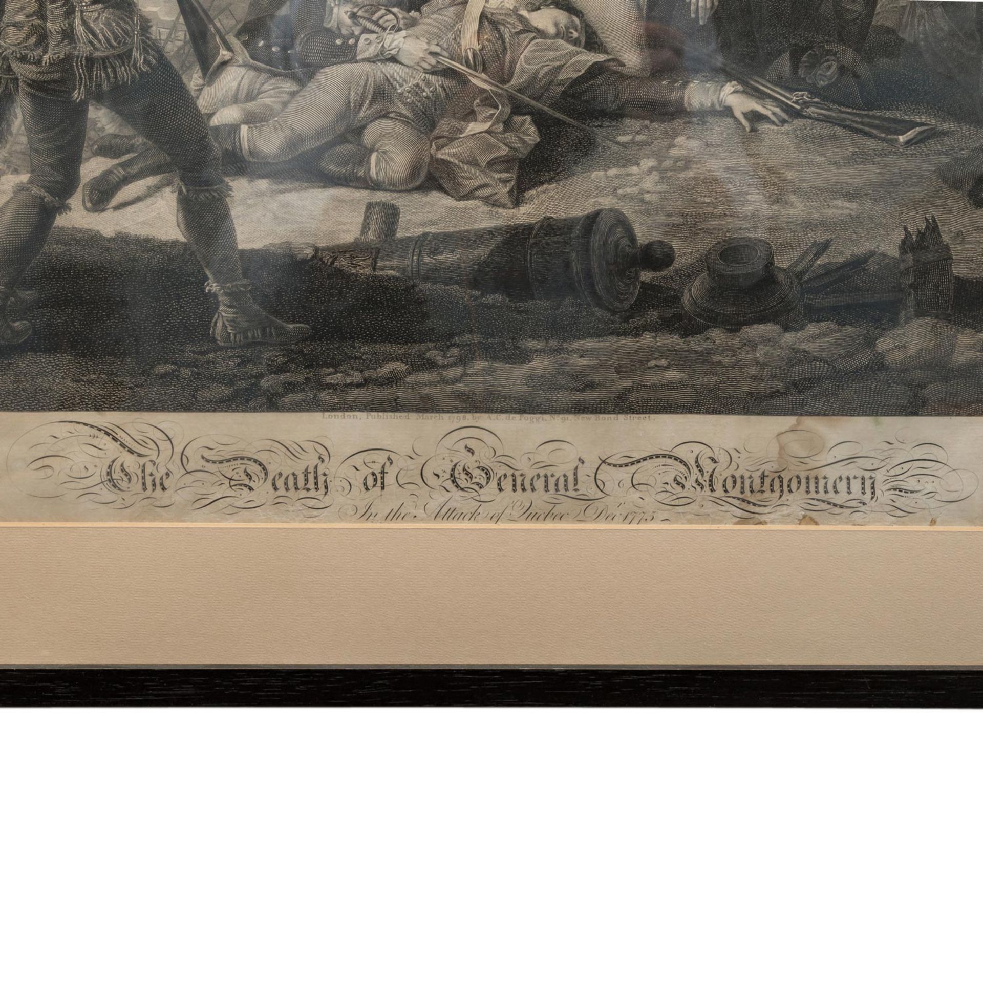 Historischer Stich "Der Tod von General Montgomery",A. C. de Poggi, hinter Glas gerahmt, starke - Bild 2 aus 3