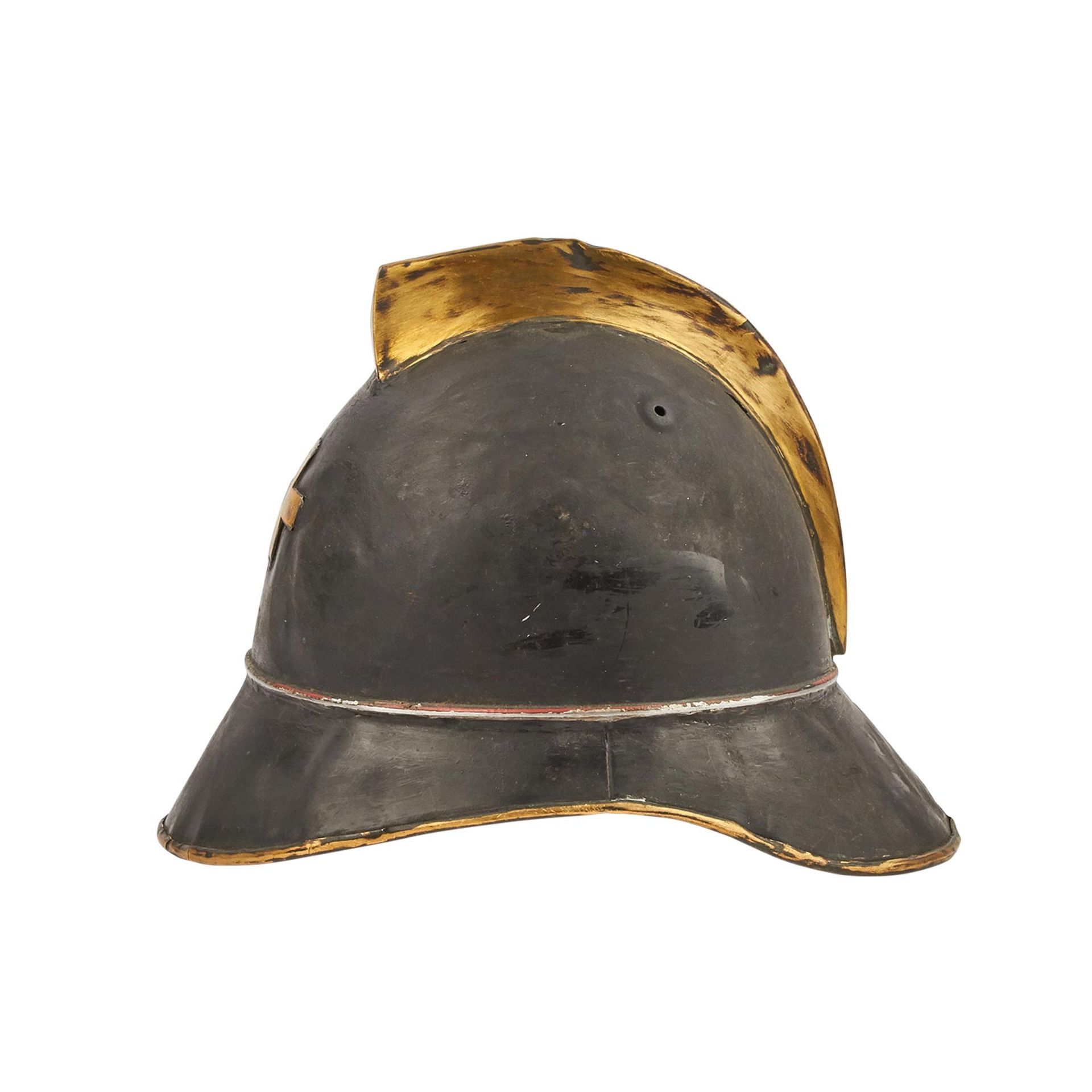 2 Helme - Schweiz und Frankreich. Feuerwehrhelm vermutl. um 1900,partiell restauriert bzw. - Bild 8 aus 15