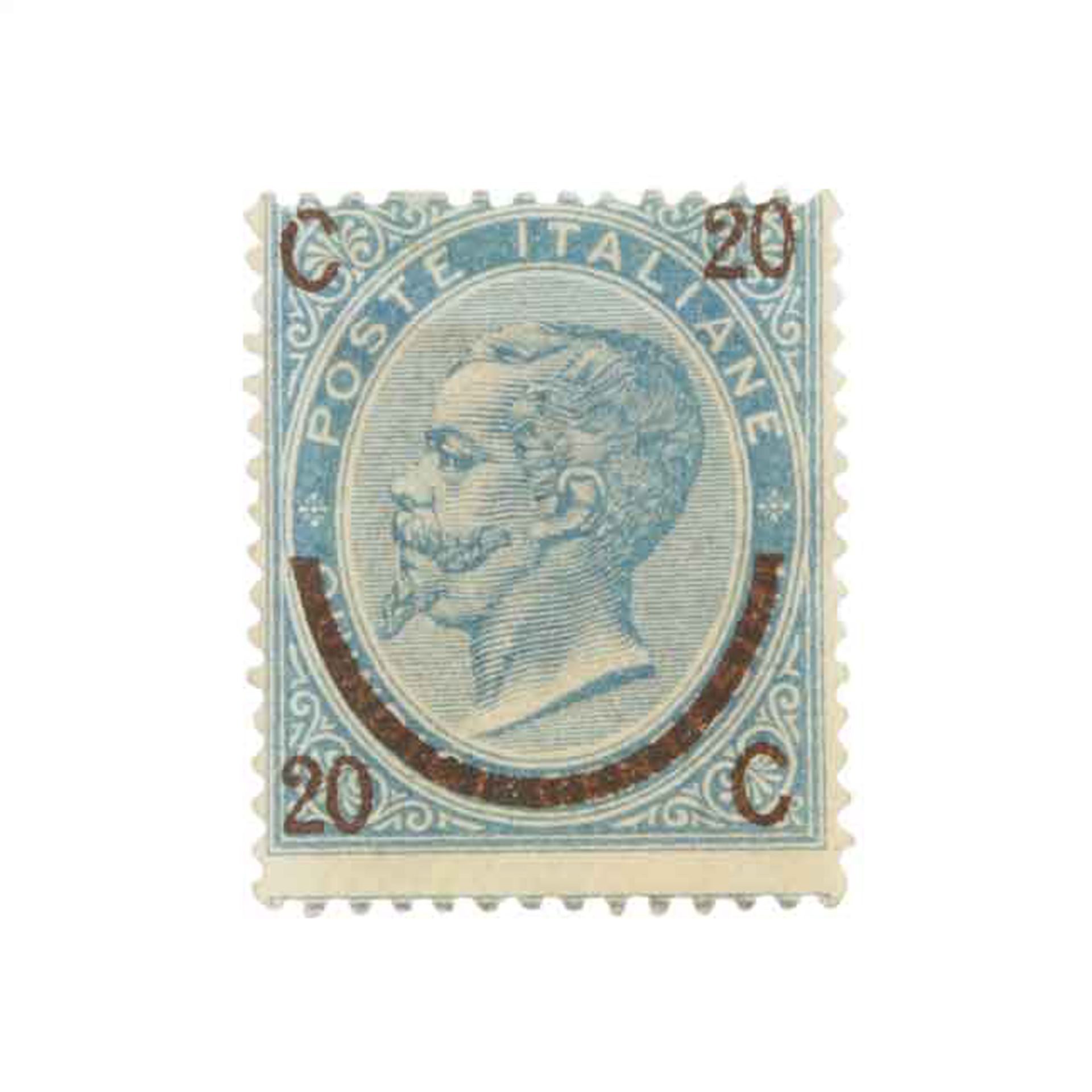 Italien - 1865, Prachtmarke der Mi.Nr. 25 I,Freimarke der Mi.Nr. 18 mit schwarzbraunem Aufdruck