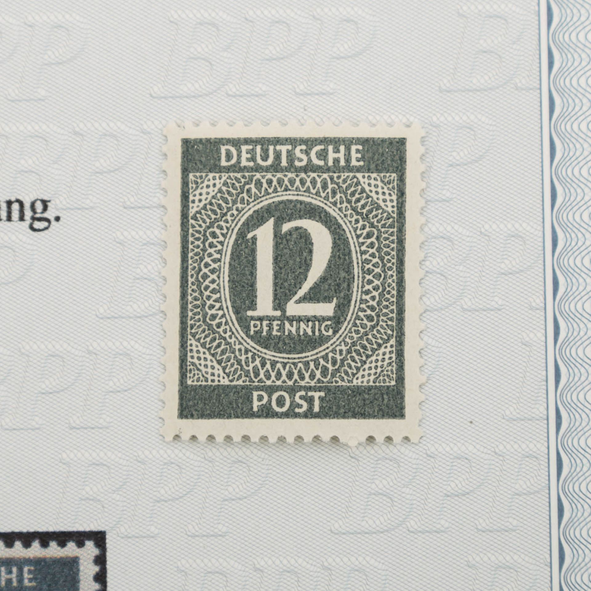 D nach 1945 / Alliierte Besetzung – 1946, 12 Pf. DUNKELGRÜNGRAU,äusserst seltene Farbvariante, in - Bild 2 aus 3