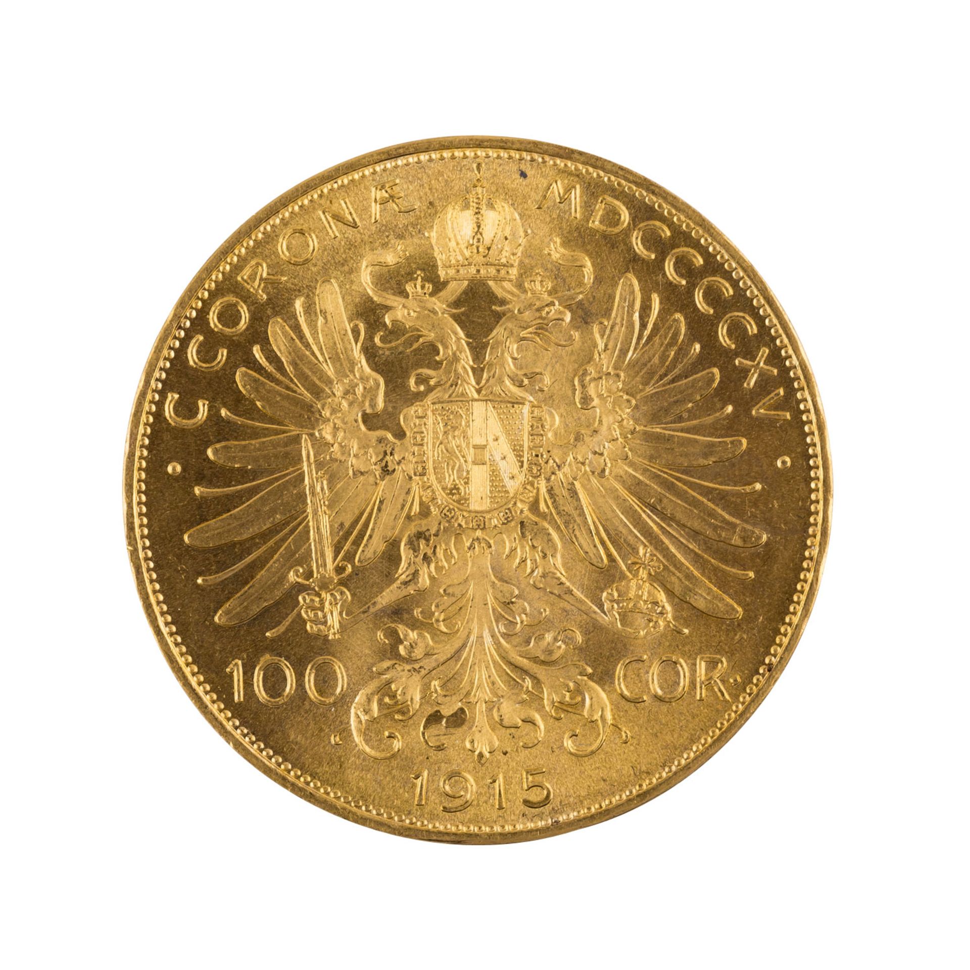 Österreich/GOLD - Ca. 75,5 g fein, bestehend aus100 Kronen 1915 NP, 2 x 4 Dukaten 1915 NP, 2 x 8 - Bild 5 aus 5