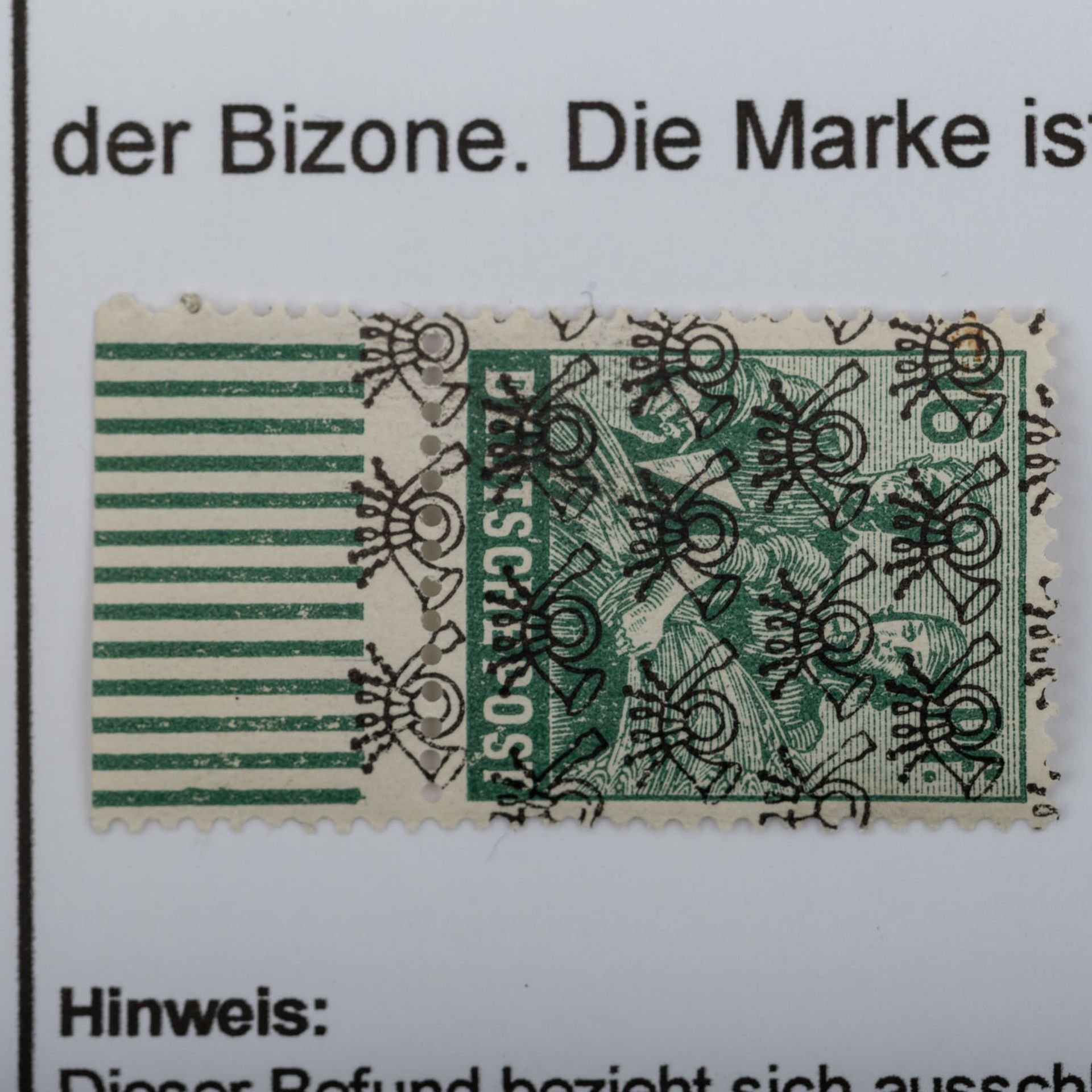 D nach 1945 / Bizone - 1948, 16 Pfg. mit Netzaufdruck,seltene Farbvariante schwärzlichopalgrün, - Bild 3 aus 4