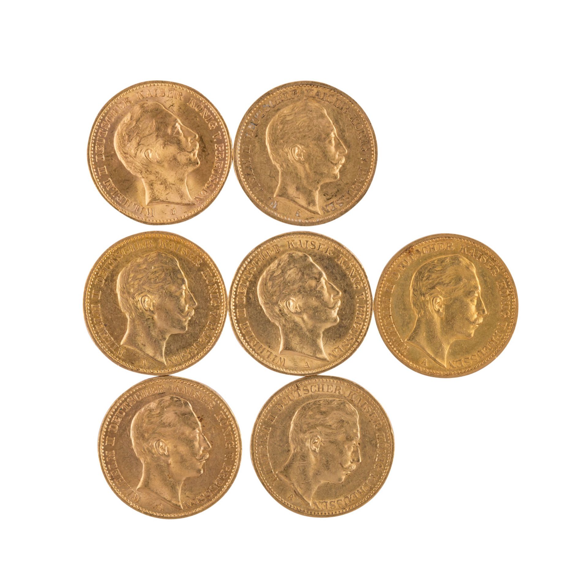 Preussen/GOLD - 7 x 20 Mark Wilhelm II.,1889 A, 1894 A, 1904 A, 1908 A, 2 x 1911 A sowie 1912 J!