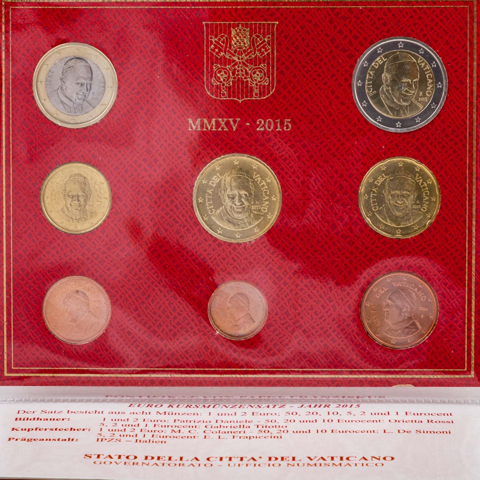 Vatikan - Euro Kursmünzensatz 2015,Pontifikat Papst Franziskus. Vatican - Set of Euro coins 2015, - Bild 2 aus 2