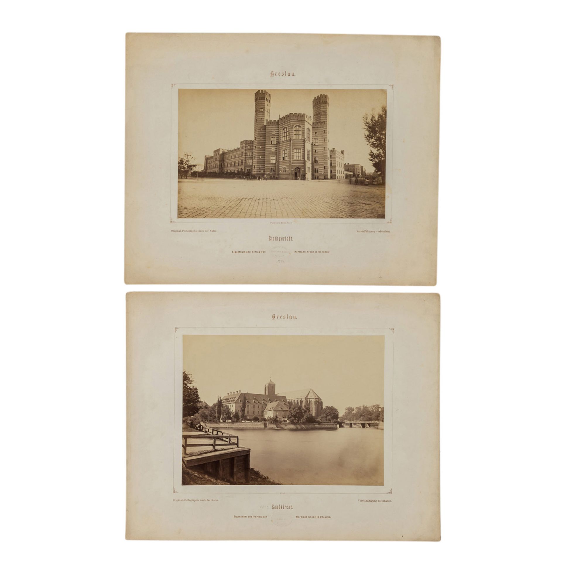 KRONE, HERMANN (Breslau 1827-1916 Laubegast), 2 Fotografien "Breslau","Sandkirche" und "