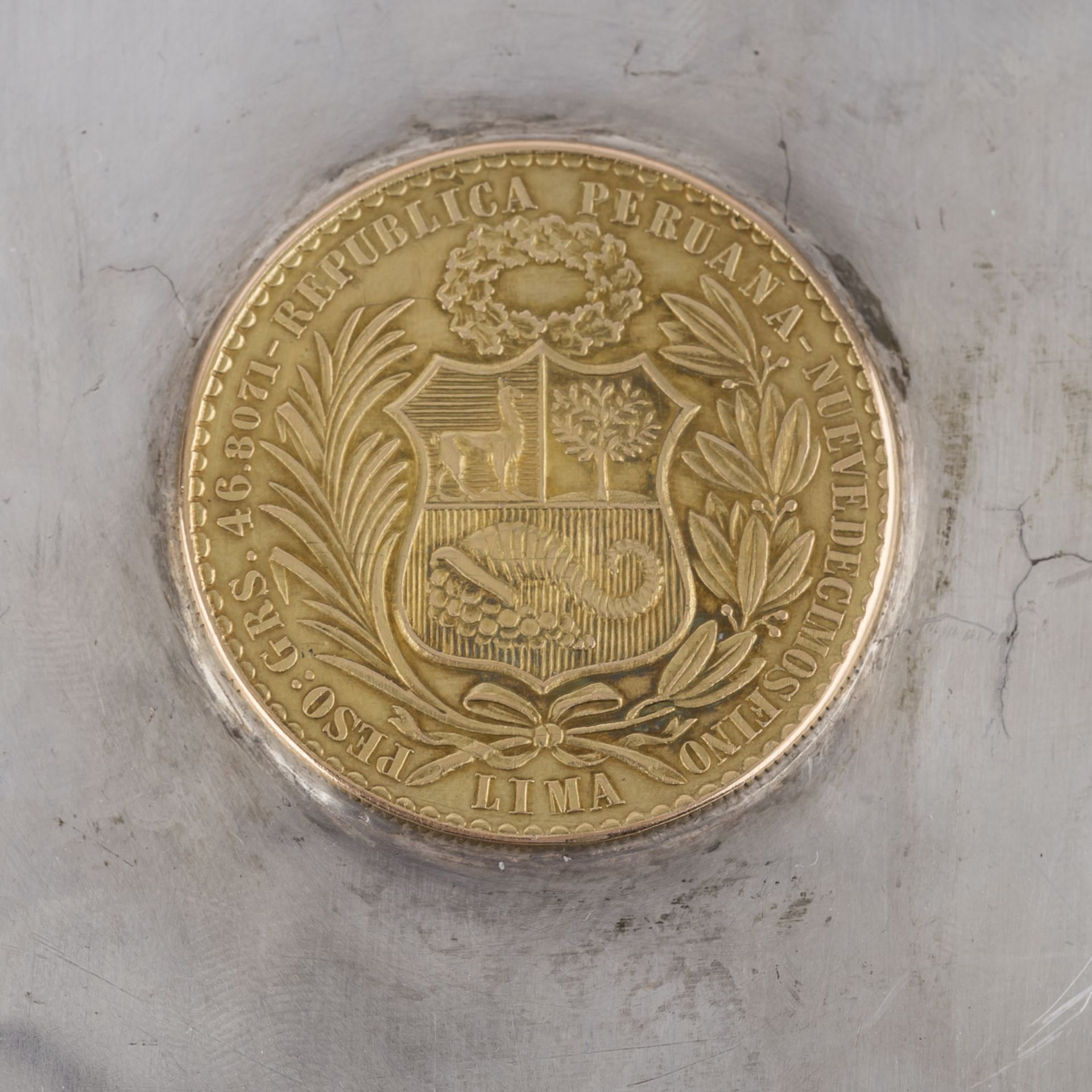 Peru - 100 Soles Oro 1955 (Auflage lediglich 901 Stück) Münze,in eine an den Rändern gewölbte - Bild 3 aus 5