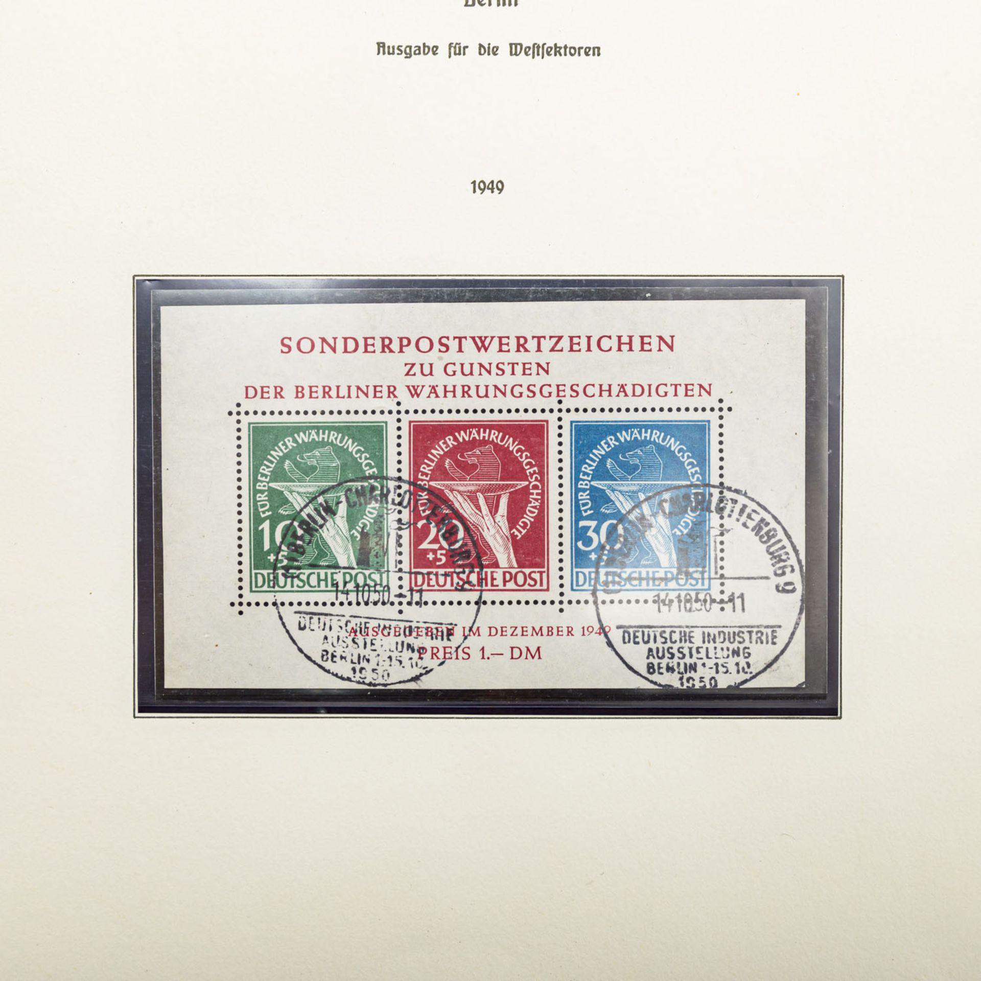 Berlin - 1949, Blockausgabe Währungsbeschädigte,Attest H-G Schlegel, Block 1, in gestempelter - Bild 2 aus 2