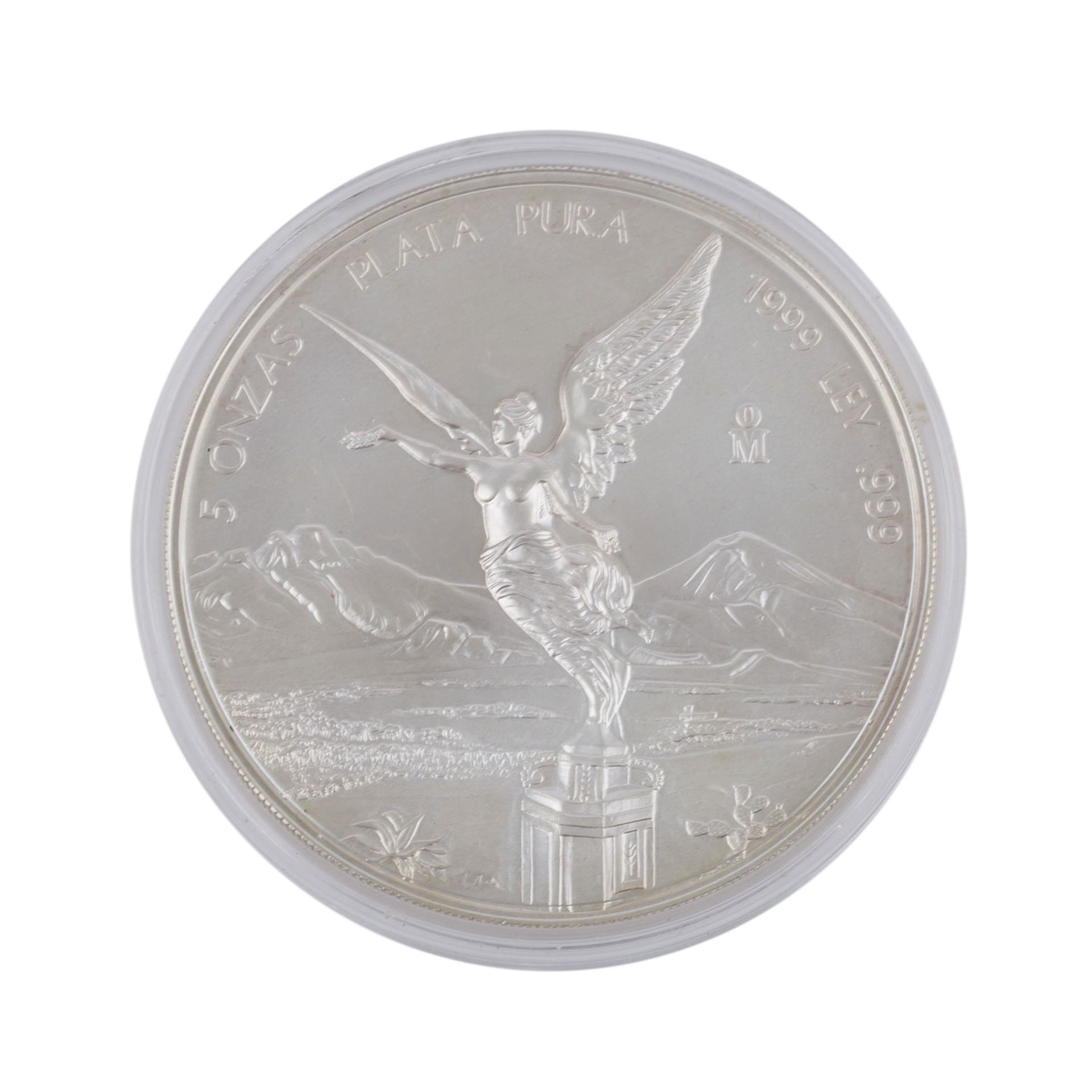 Mexiko/SILBER - 5 Unzen Libertad 1999,st, verkapselt, Etui, fleckigMexico/SILVER - 5 ounces silver - Bild 2 aus 3