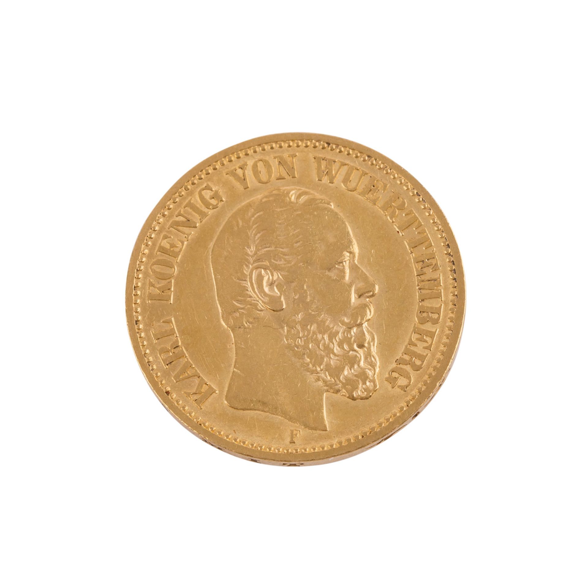 Württemberg/GOLD - 20 Mark 1872 F,König Karl, ca. 7,16 g fein, ssWurttemberg/GOLD - 20 Mark 1872