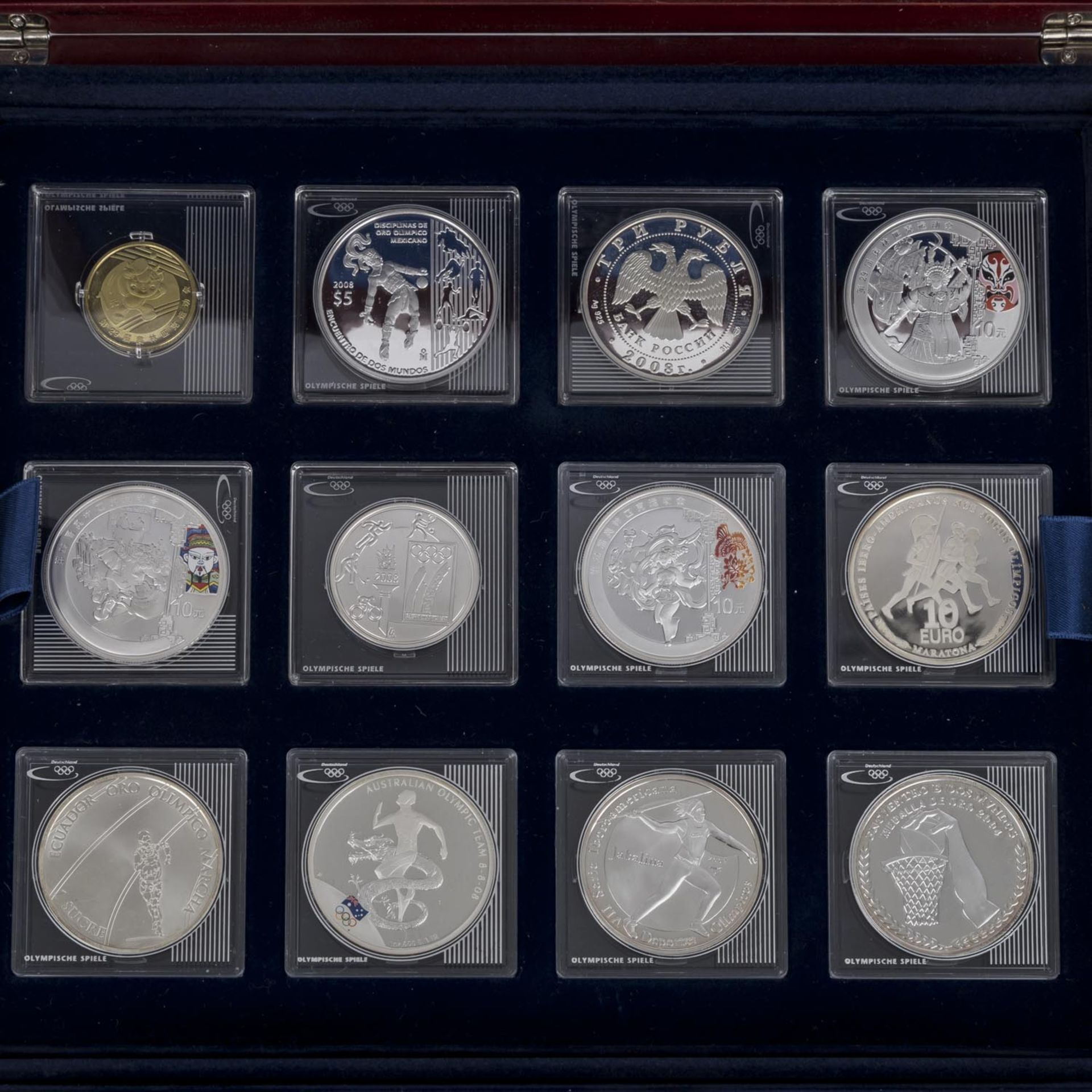 Silber-Gedenkmünzen zu den Olympischen Spielen,22 Stück, u.a. China 6 x 10 Yuan mit - Bild 2 aus 3