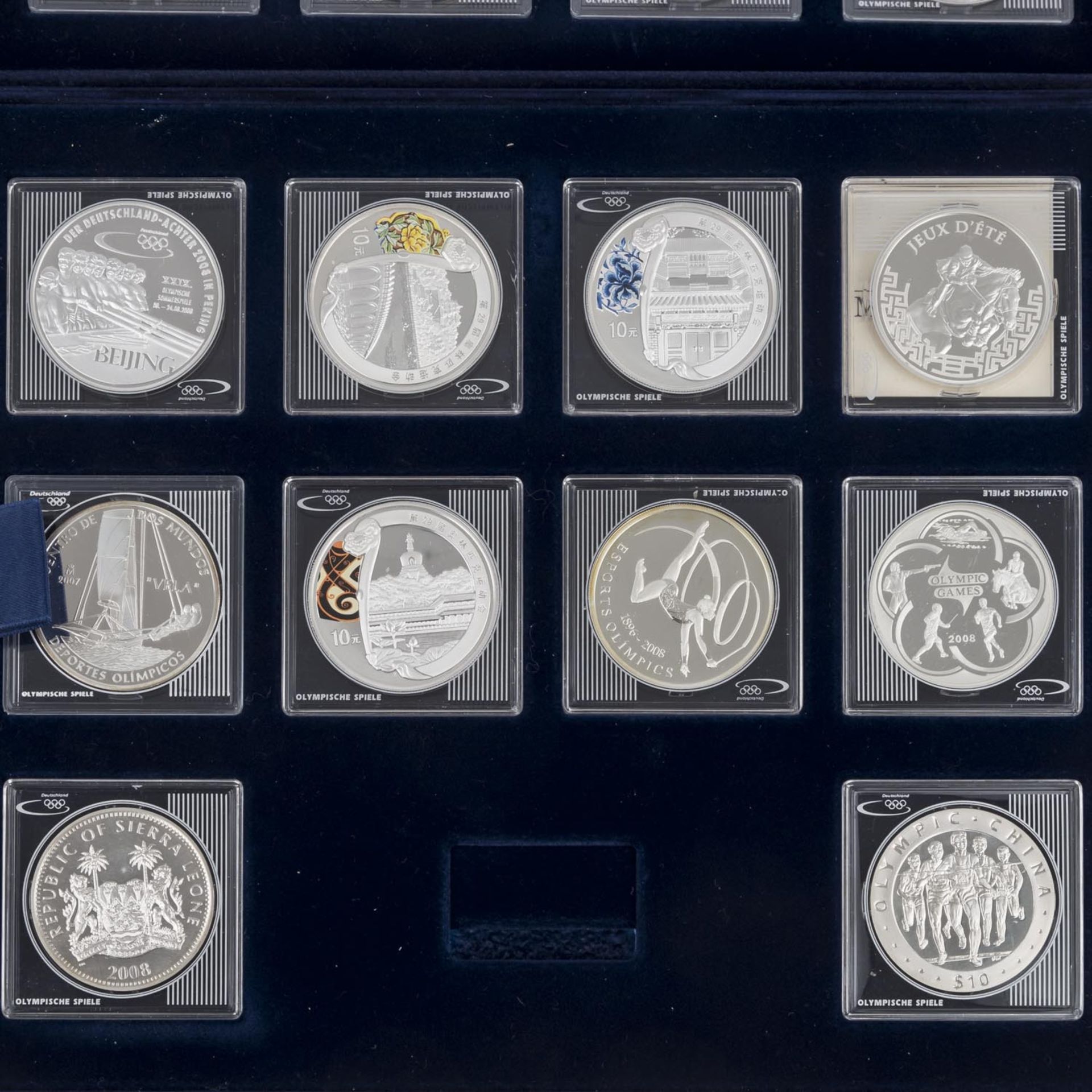 Silber-Gedenkmünzen zu den Olympischen Spielen,22 Stück, u.a. China 6 x 10 Yuan mit - Bild 3 aus 3