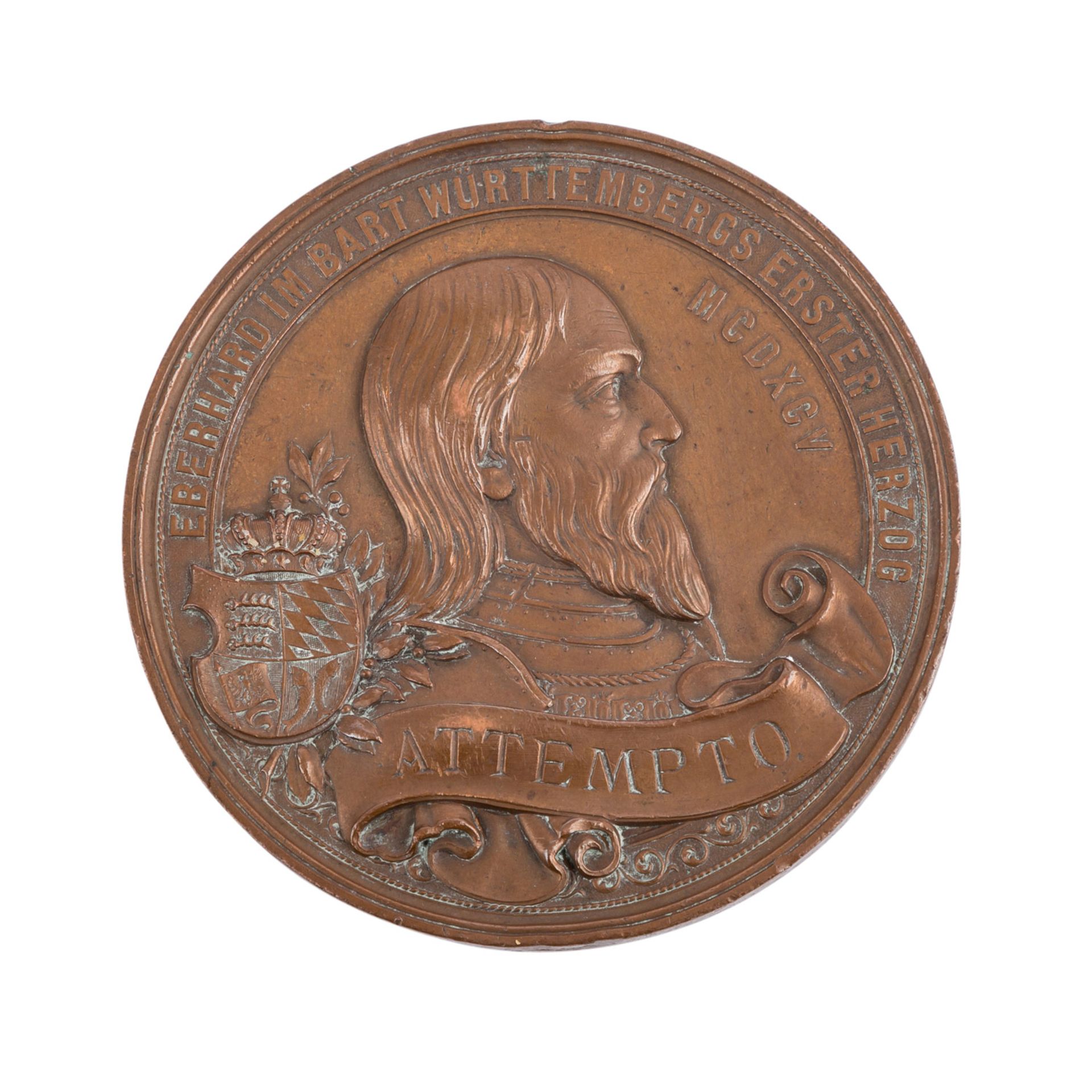 Württemberg - Bronzemedaille o.J. (1891), Auf König Karl und Graf Eberhard im Bart,Av: König Karl