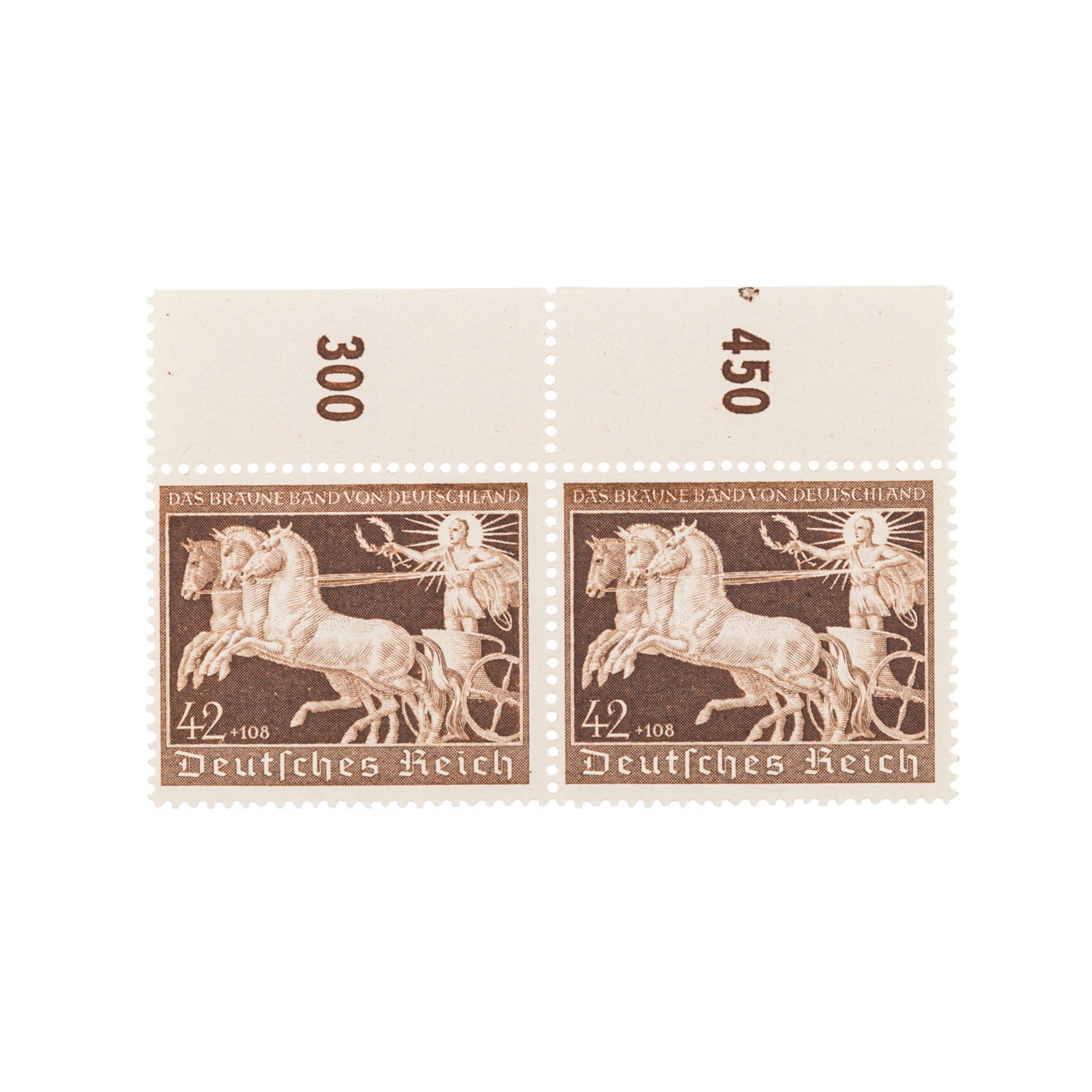 Dt. Reich - 1940, Braunes Band,Oberrandpaar der 42 + 108 Pf., postfrisch, Michel Nummer 747,