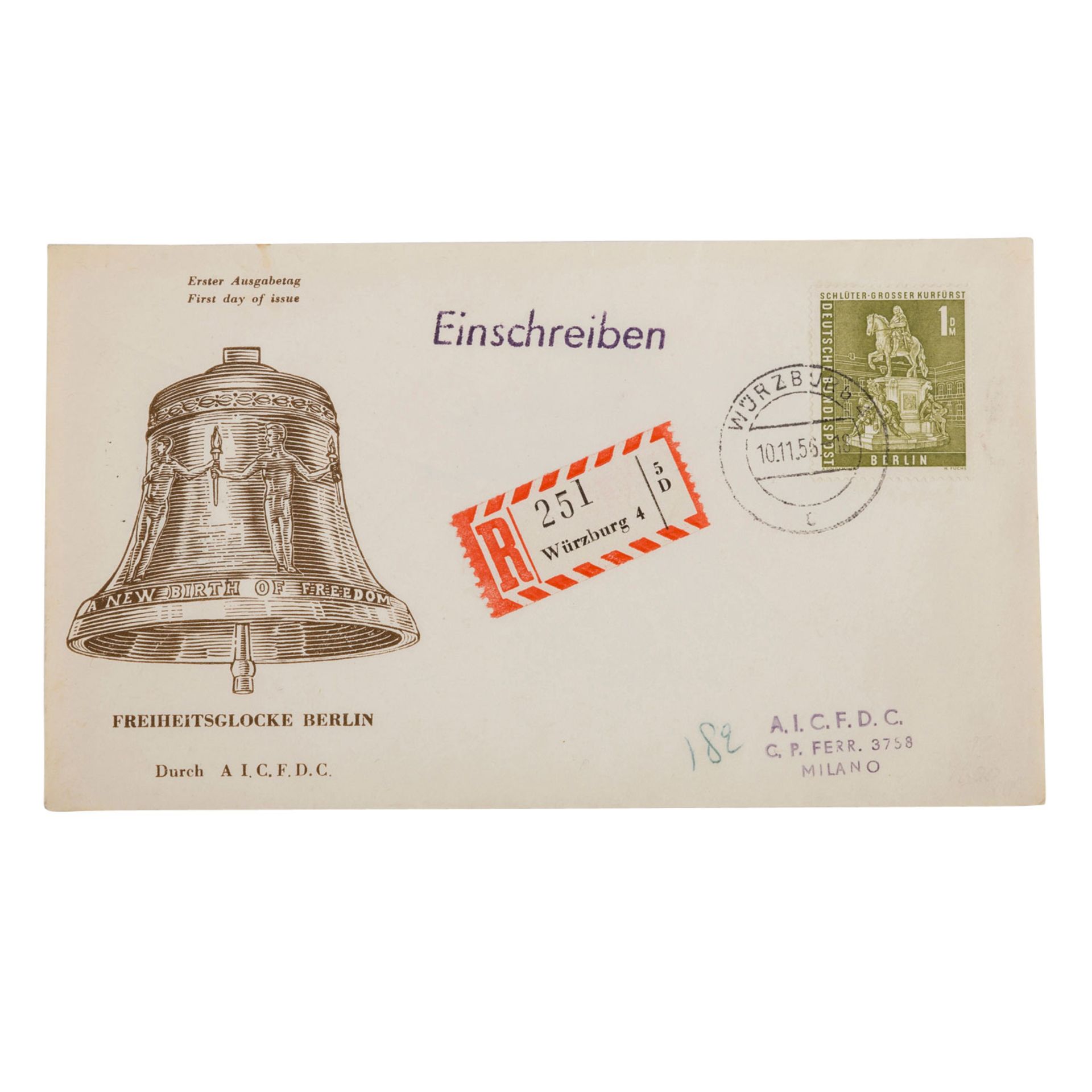 Berlin 1956,MiNr. 153 auf FDC. Vorderseite beschriftet. Katalogwert 600 €.Berlin 1956, MiNr. 153