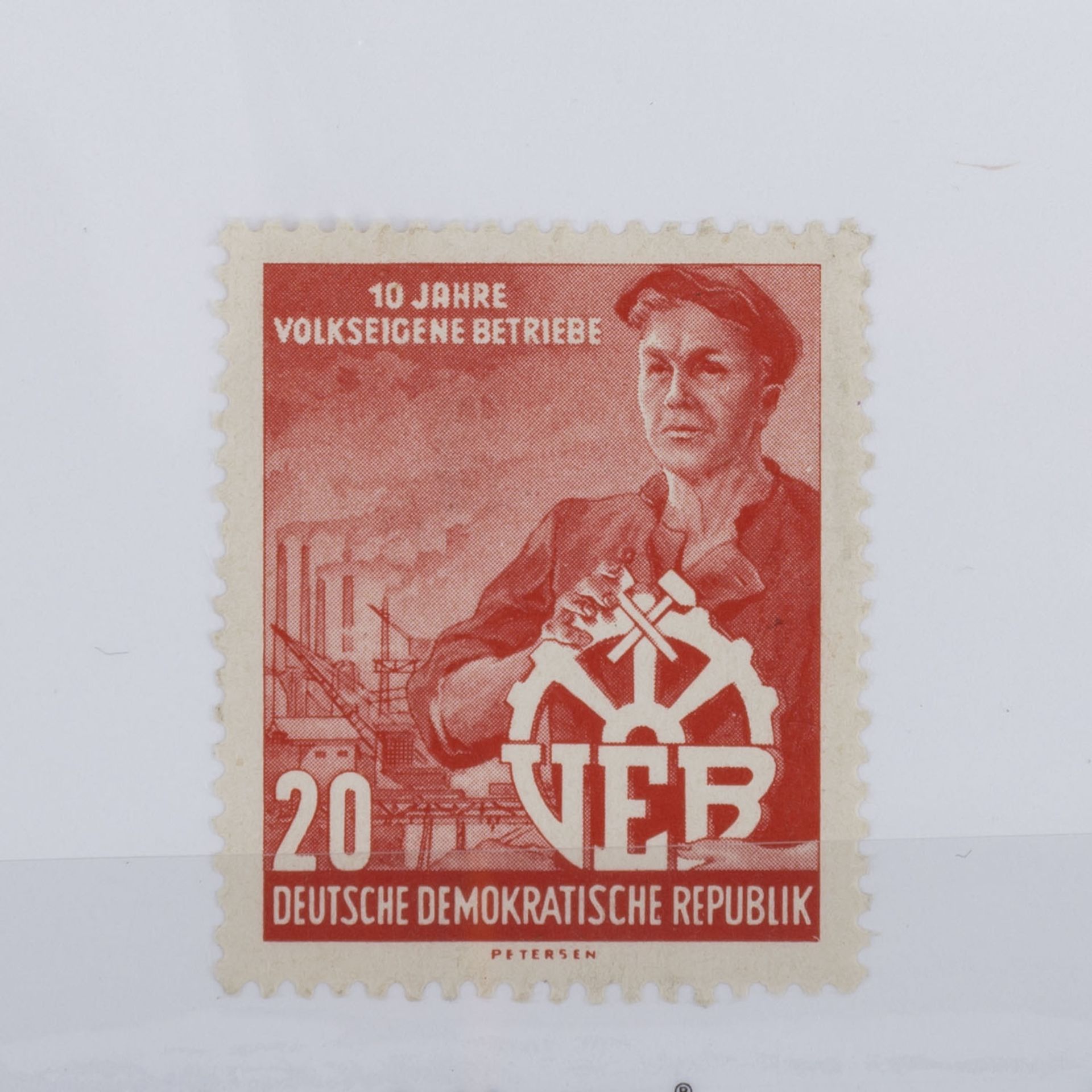 DDR BESONDERHEIT - 1956, 20 Pfg.Volkseigene Betriebe mit seltener Wasserzeichenvariante, Befund - Bild 2 aus 2