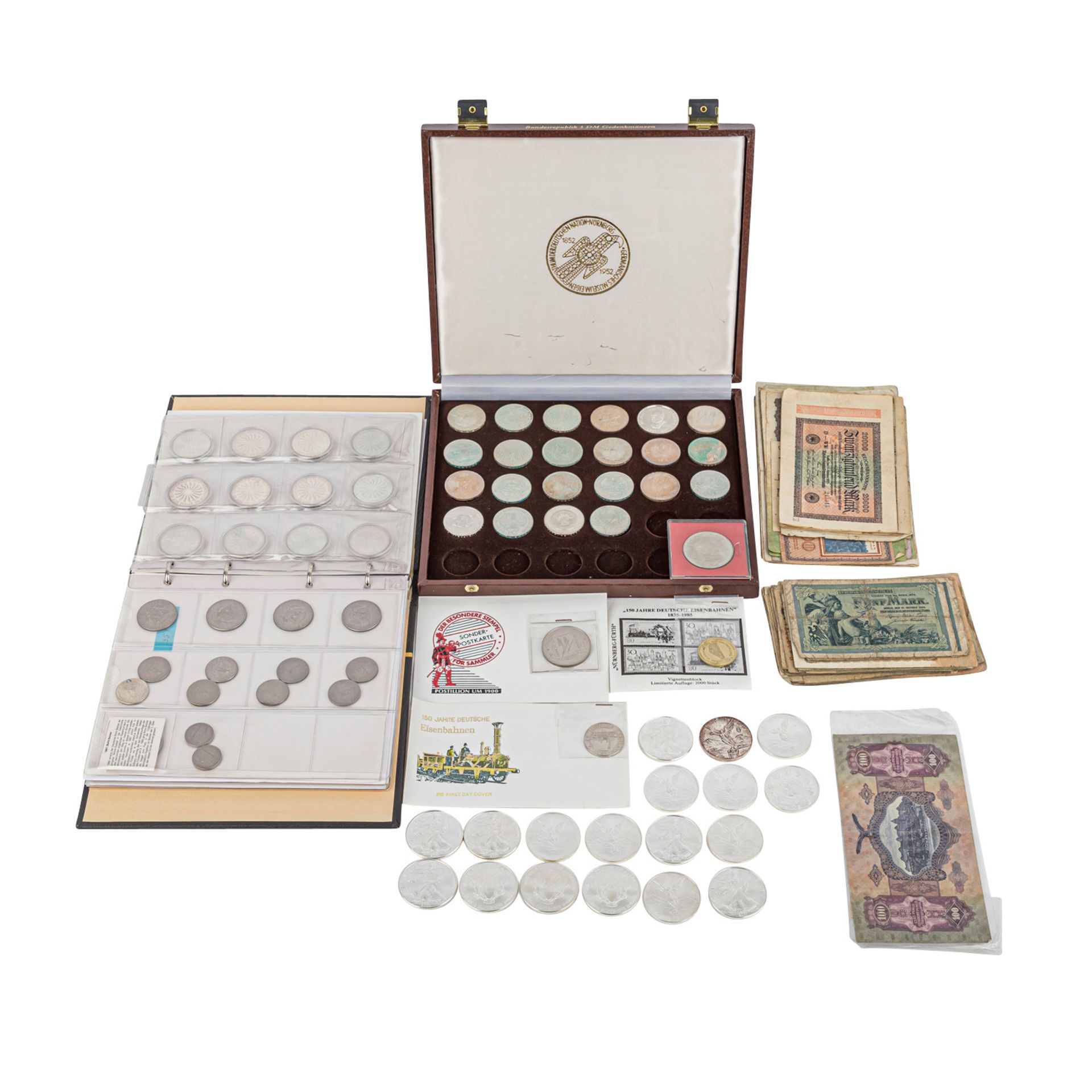 Konvolut mit 18 Silberunzen USA/Mexiko,Münzen Dt. Kaiserreich/III. Reich, USA, 54 x 10 DM, 2 x 10