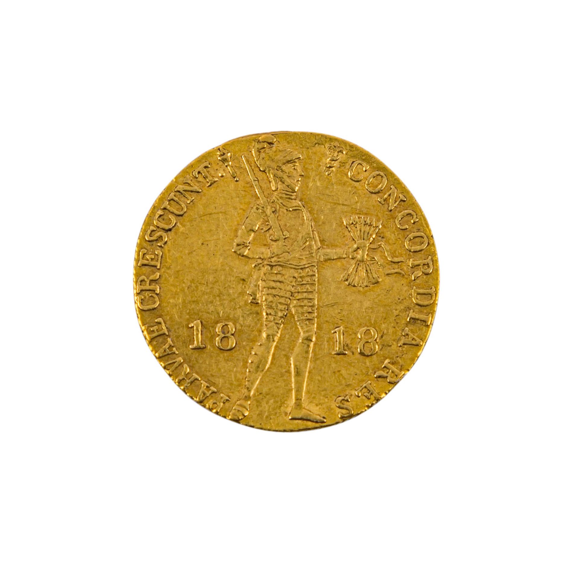 Niederlande/GOLD - 1 Ritterdukat 1818, Willem I., ss,leicht gebogen, berieben, Kratzer, Randkerbe,