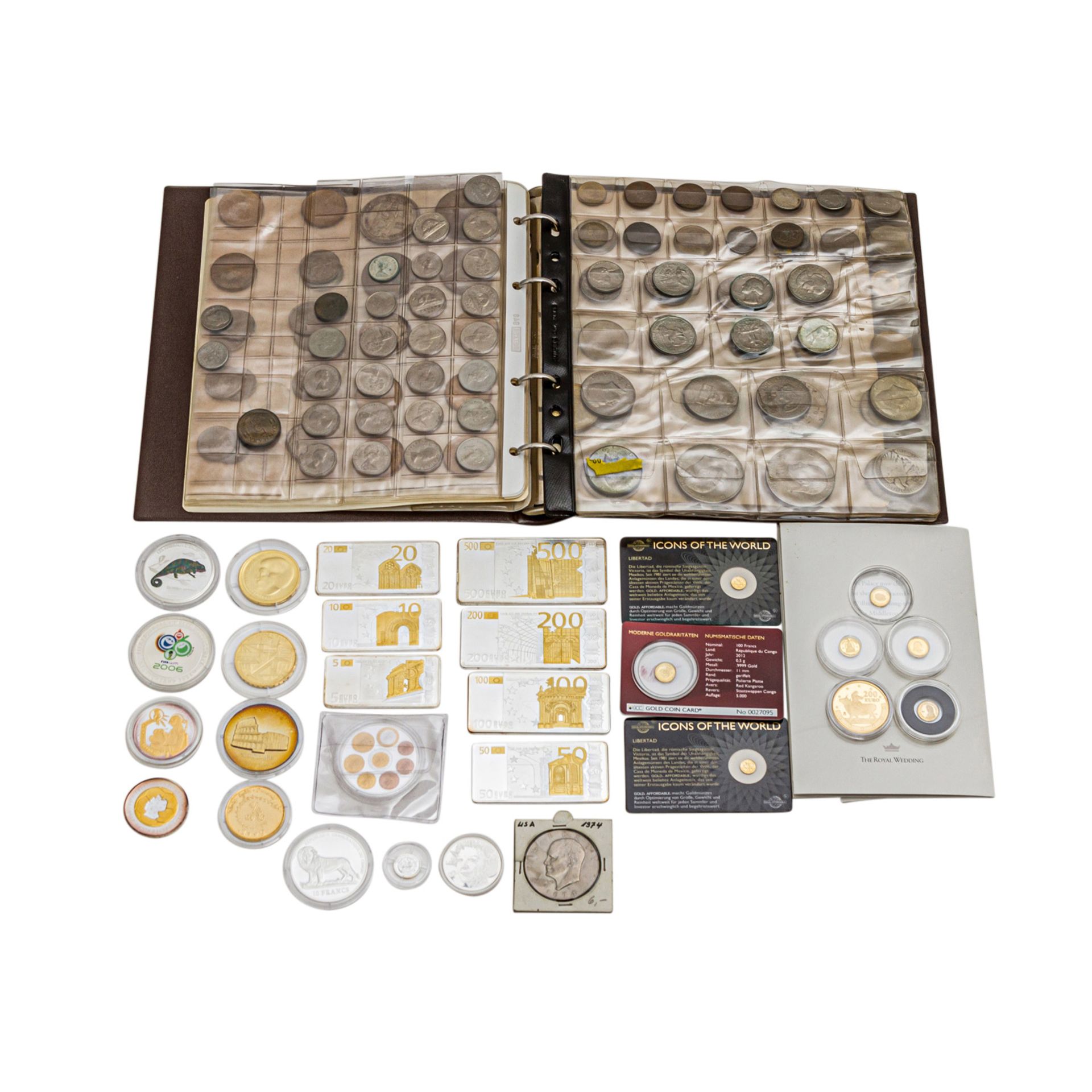 Münzen und einige DM-Banknoten, mit GOLD und SILBER -u.a. 1 x Spanien - 200€ 2003, Erster Geburtstag