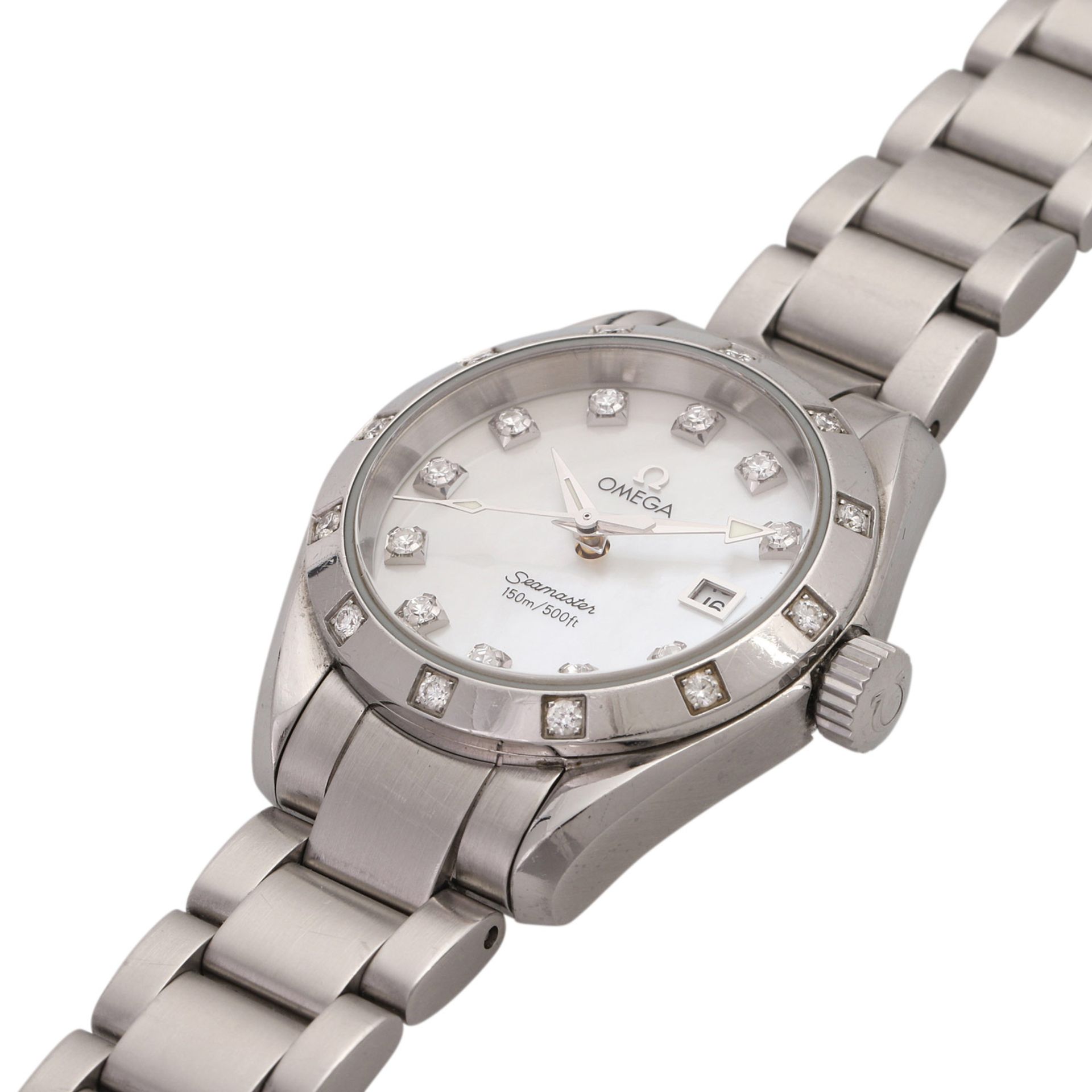 OMEGA Seamaster Aqua Terra Lady Damenuhr. Edelstahl mit Diamant-Besatz.Quarz-Werk, Cal. 1424. - Image 4 of 4