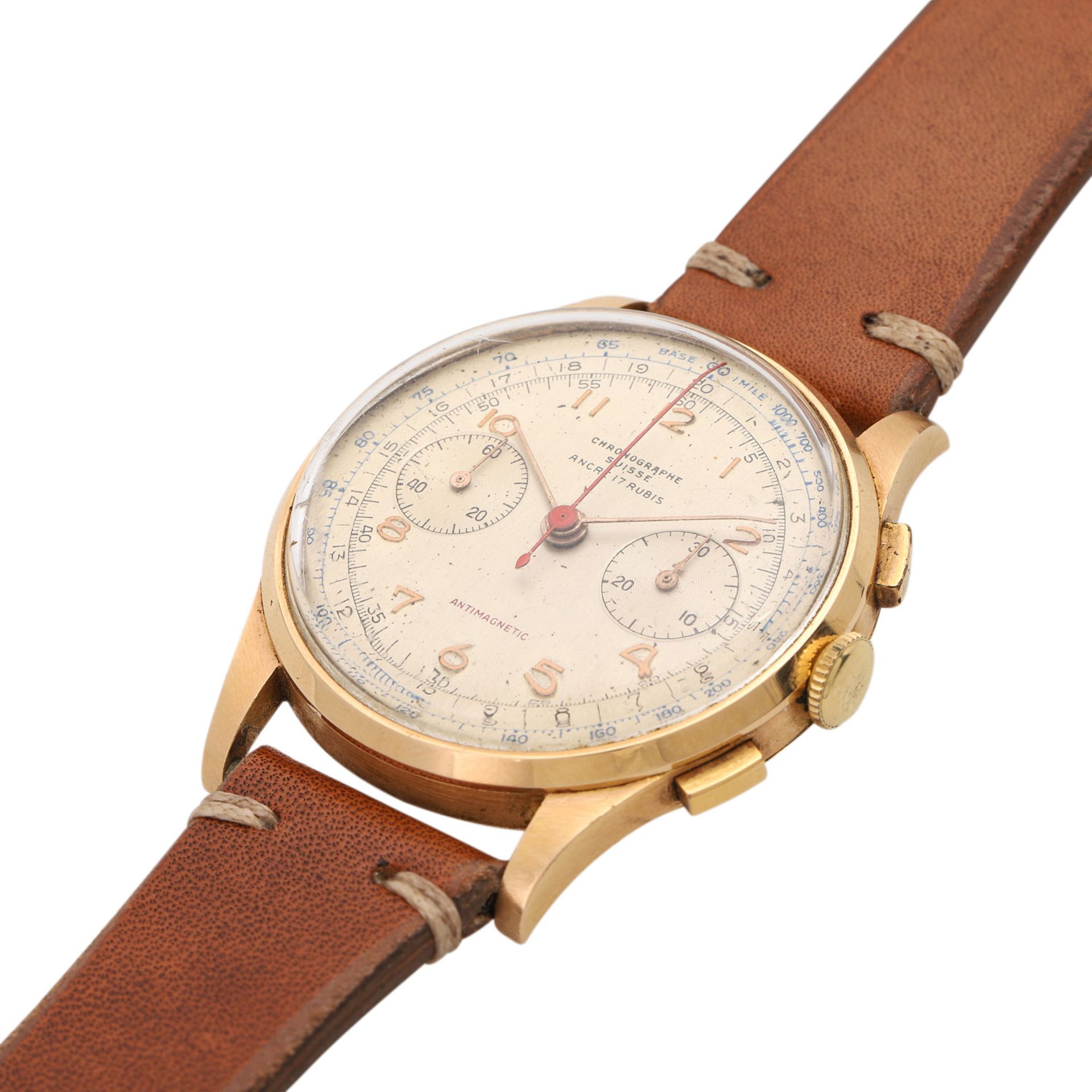 CHRONOGRAPHE SUISSE Vintage Chronograph Herrenuhr, ca. 1950er Jahre.Gehäuse Gold 18K (Staubdeckel - Bild 4 aus 4