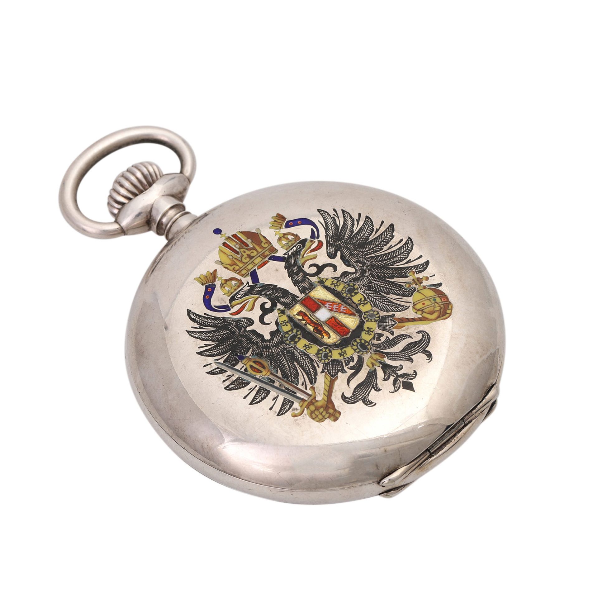 Taschenuhr mit Wappen, ca. Anfang 20. Jh., Savonette-Gehäuse in Silber.Sprungdeckel verziert mit - Bild 5 aus 7