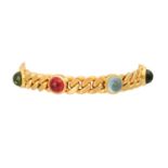 Klassisches Panzerarmband besetzt mit 7 Farbstein-Cabochons;2 Turmaline und je 1 Aquamarin, Peridot,