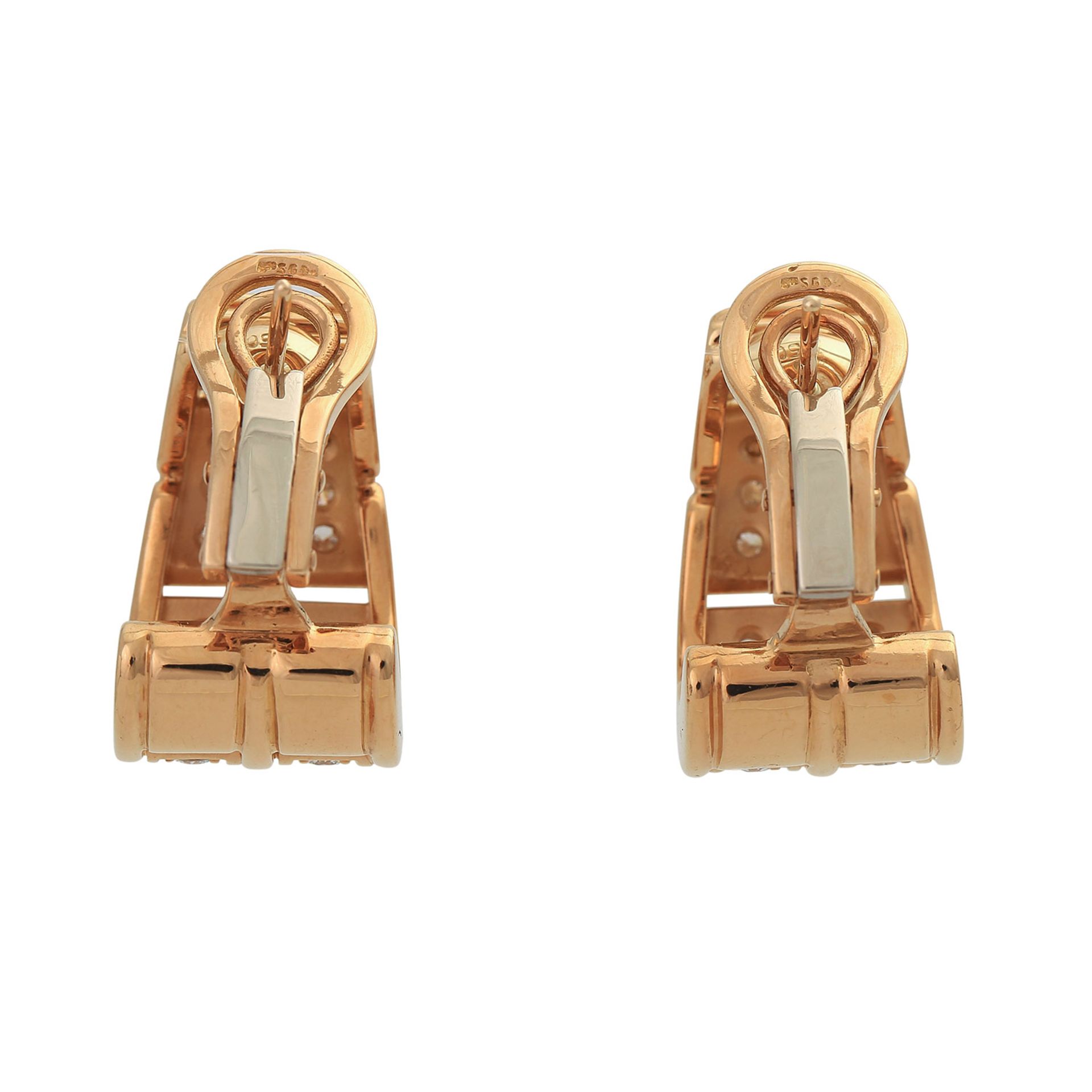 Paar Ohrringe mit Brillantenvon zus. ca. 1,3 ct, FW (G)/VVS, GG, L: ca. 2,2 cm, Stecker mit Clips, - Image 4 of 5