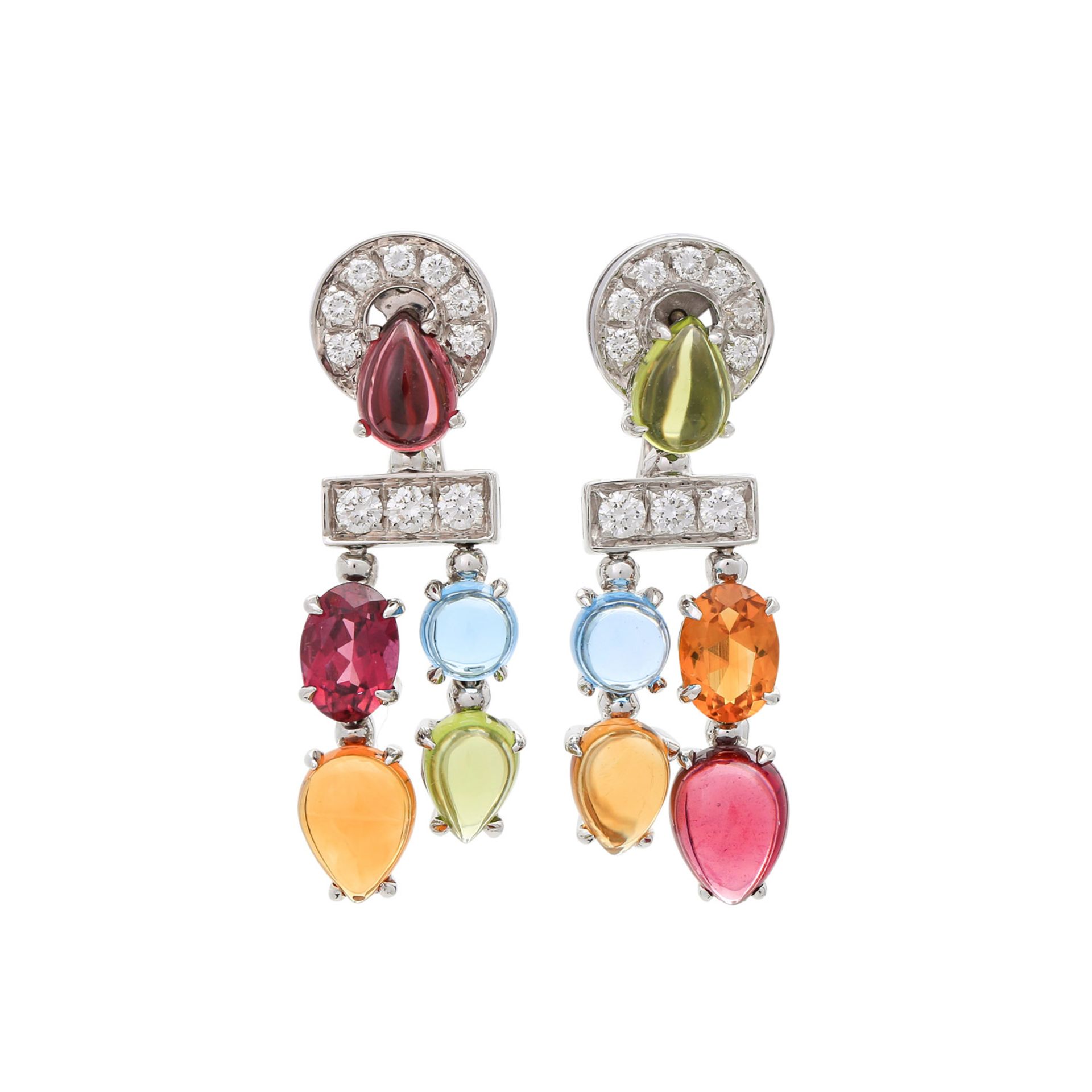 BULGARI Ohrclipstecker "Allegra"mit versch. Farbedelsteinen wie Topas (beh.), Peridot, Citrin,