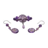 Antikes Schmuckset um 1860-80,bestehend aus 1 Brosche und 1 Paar Ohrhängern, fac. Amethyste bes. mit