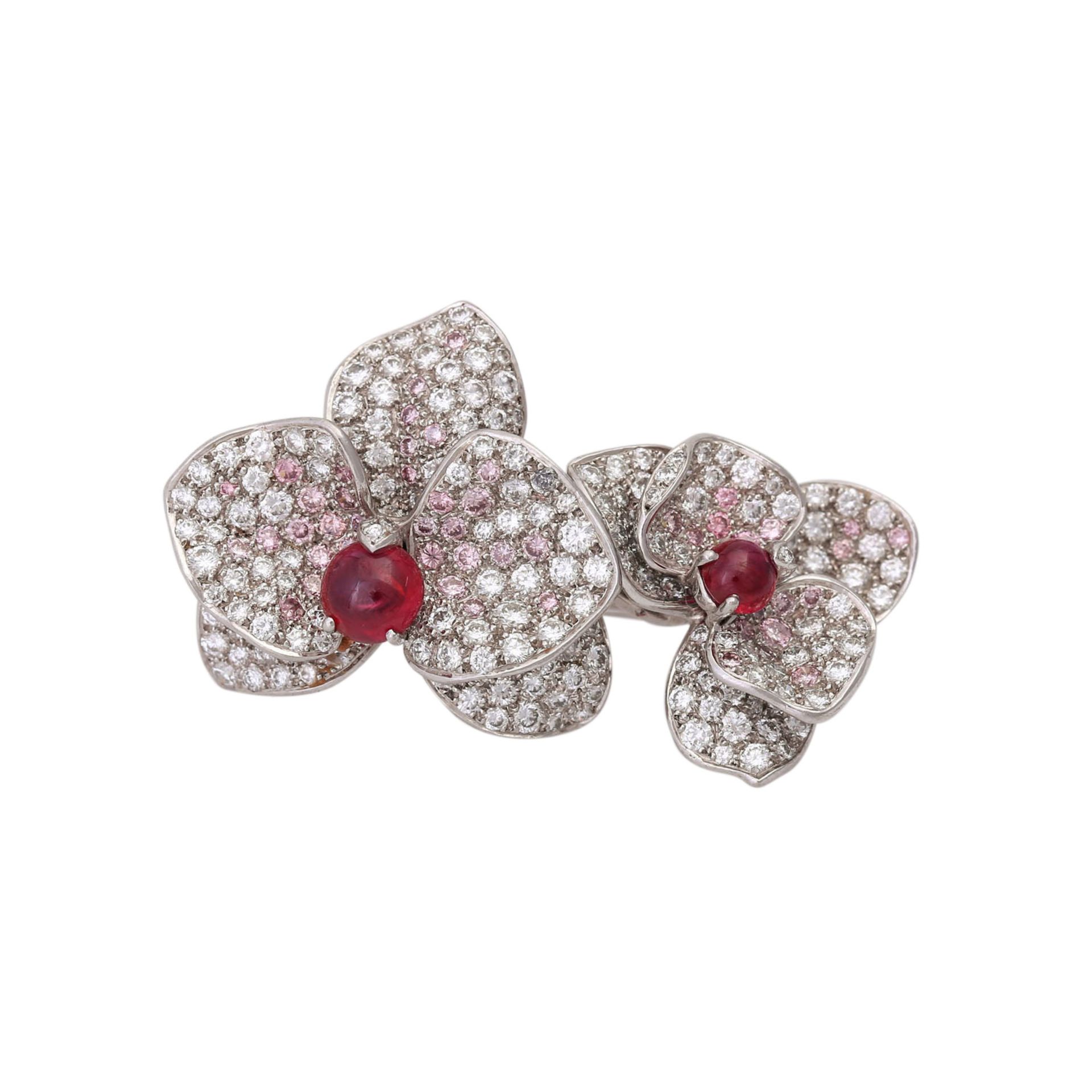 CARTIER Brosche "Caresse d'orchidées"mit weißen und pinkfarbenen Brillanten von zus. ca. 3,1 ct, 2