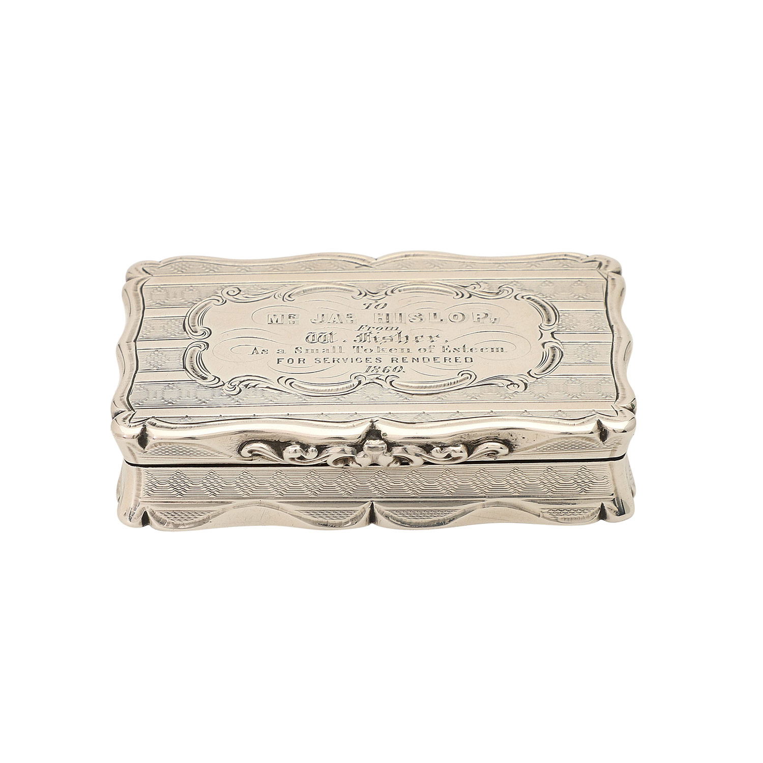 BIRMINGHAM Schnupftabakdose, 925 Silber, 1859.Rechteckiges Döschen mit scharniertem Deckel, mit
