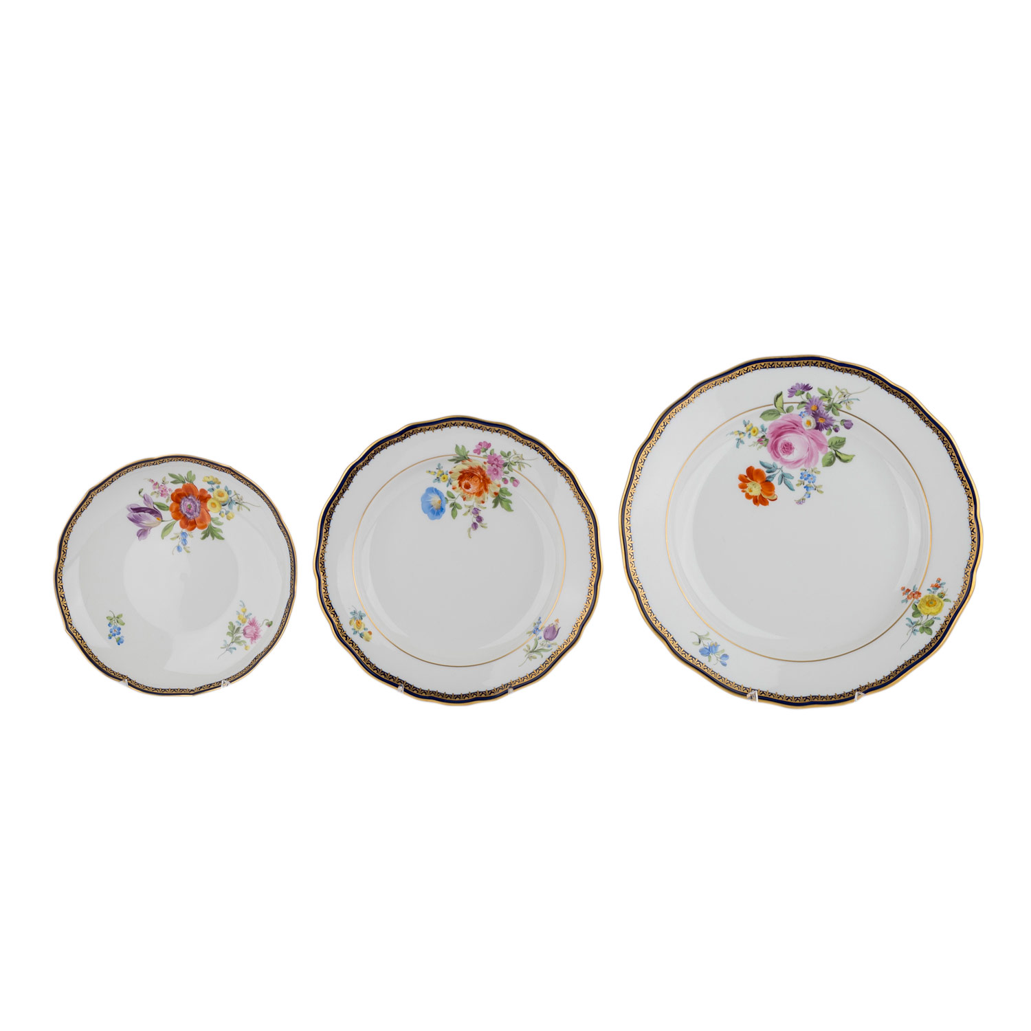 MEISSEN Speiseservice f. 6 Personen 'Deutsche Blume, Kobaltrand', 20. Jh..6 Speiseteller, 6 - Image 6 of 7