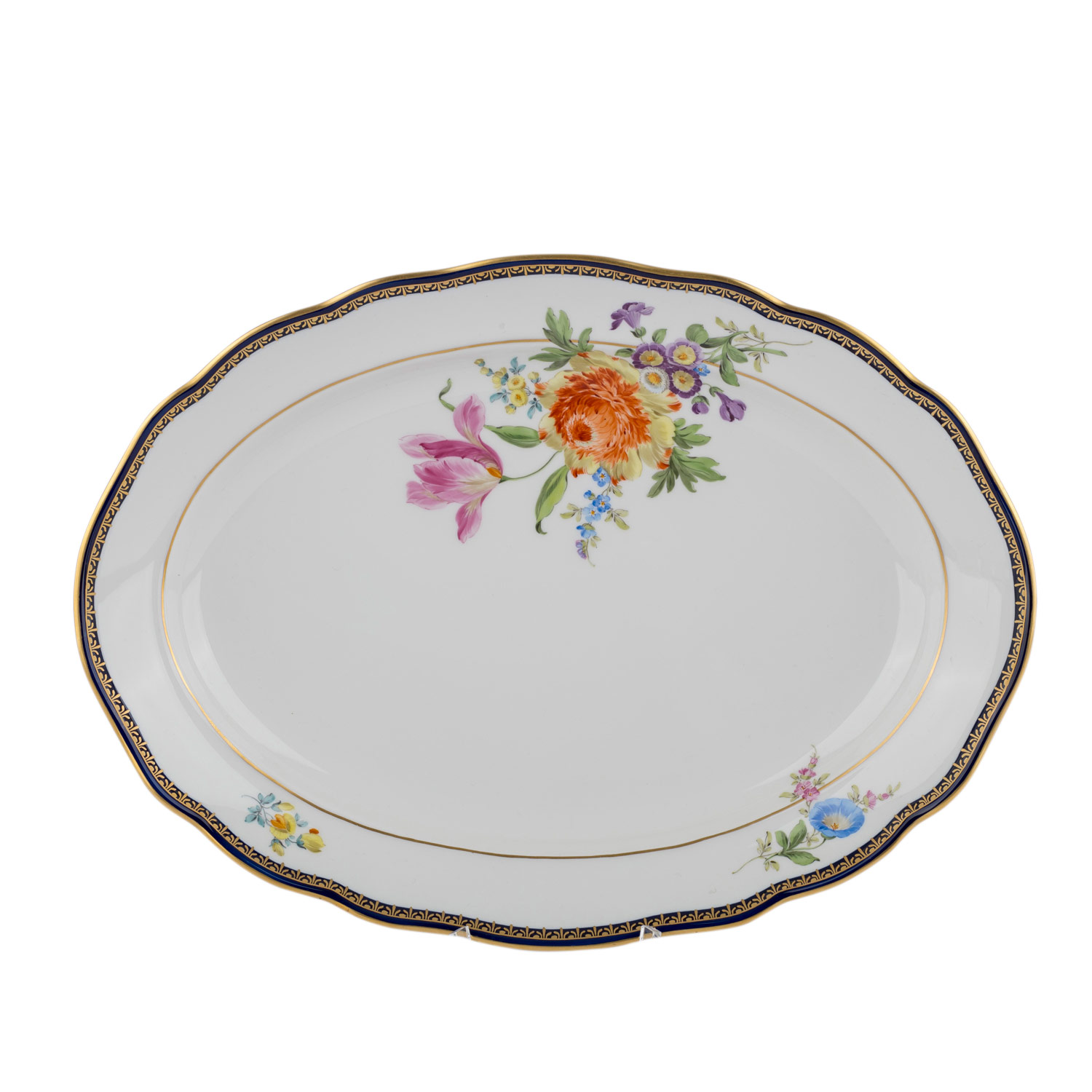 MEISSEN Speiseservice f. 6 Personen 'Deutsche Blume, Kobaltrand', 20. Jh..6 Speiseteller, 6 - Image 4 of 7