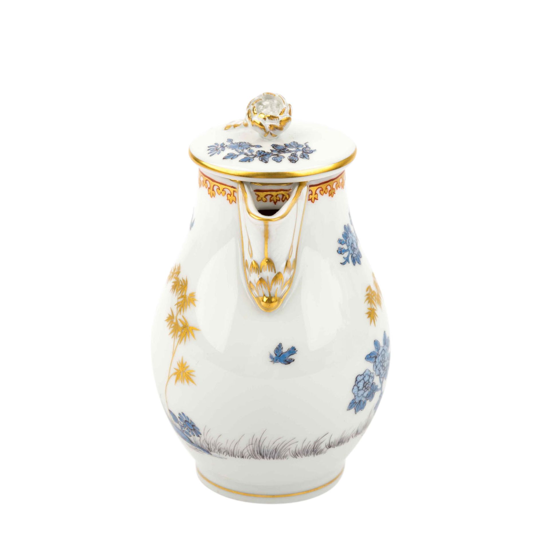 MEISSEN kleines Kännchen, 20. Jh.Dekor: "Indische Malerei, blau mit Kupfer" mit goldgravierten - Image 2 of 6