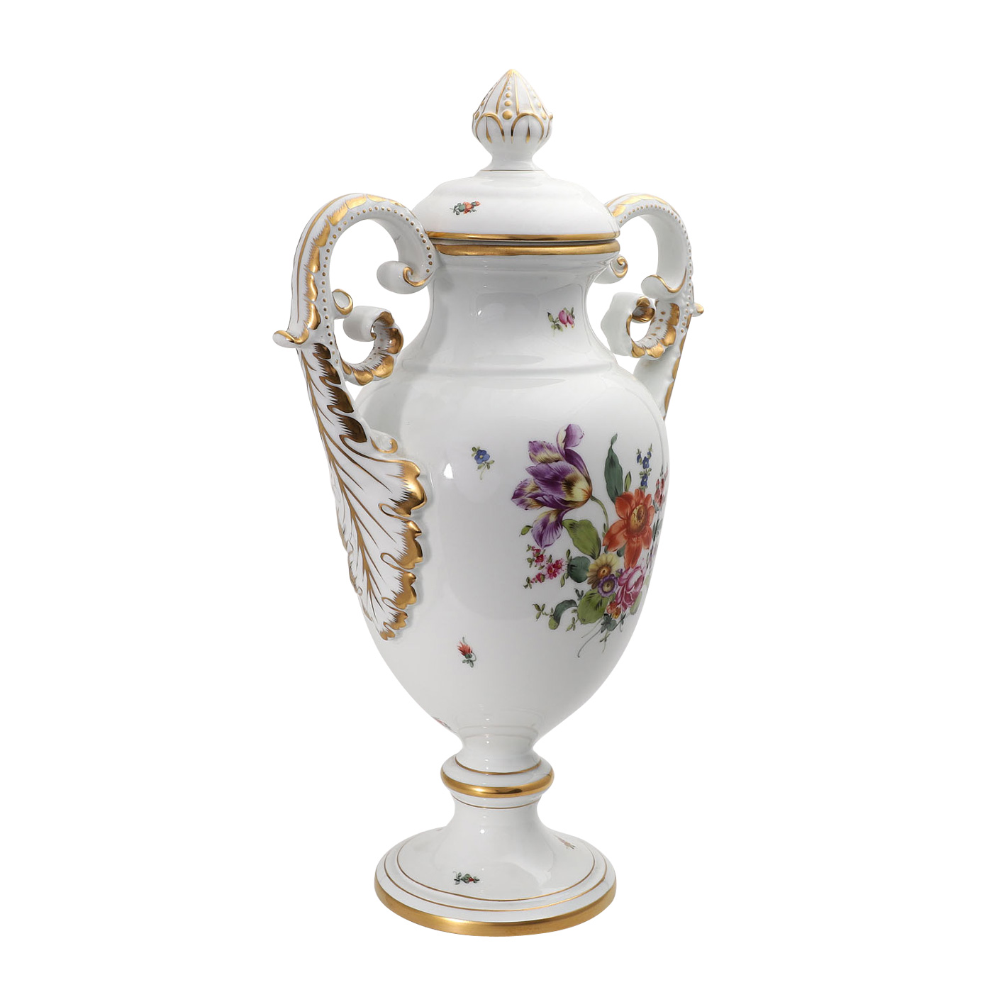 HEREND Deckelvase, 20. Jh..Weißporzellan mit polychromem Blumendekor und reicher Goldstaffage, - Image 2 of 5